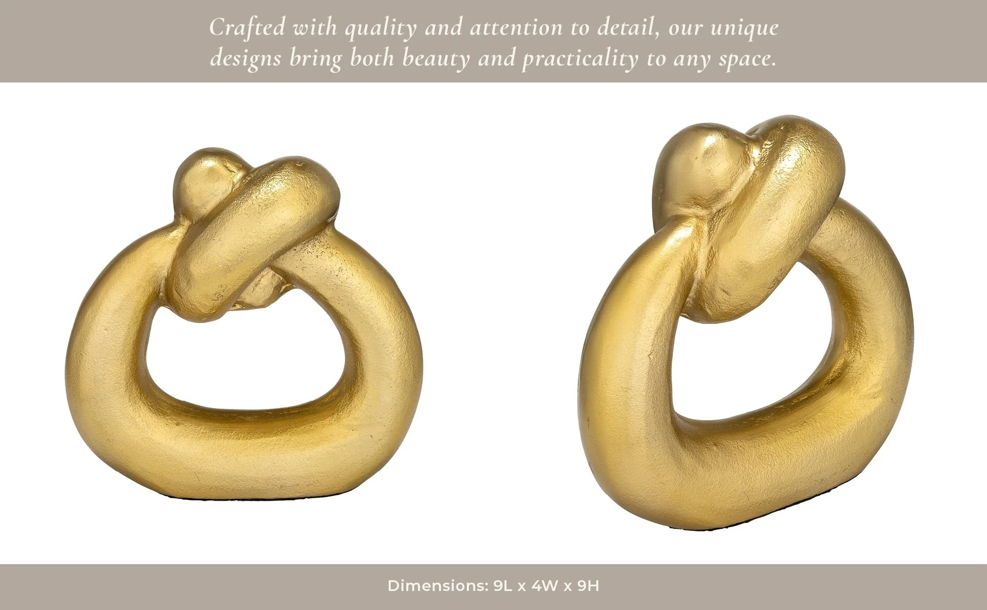 Metal,11"h,broad Knot Ring Sculpture,gold - Image 4