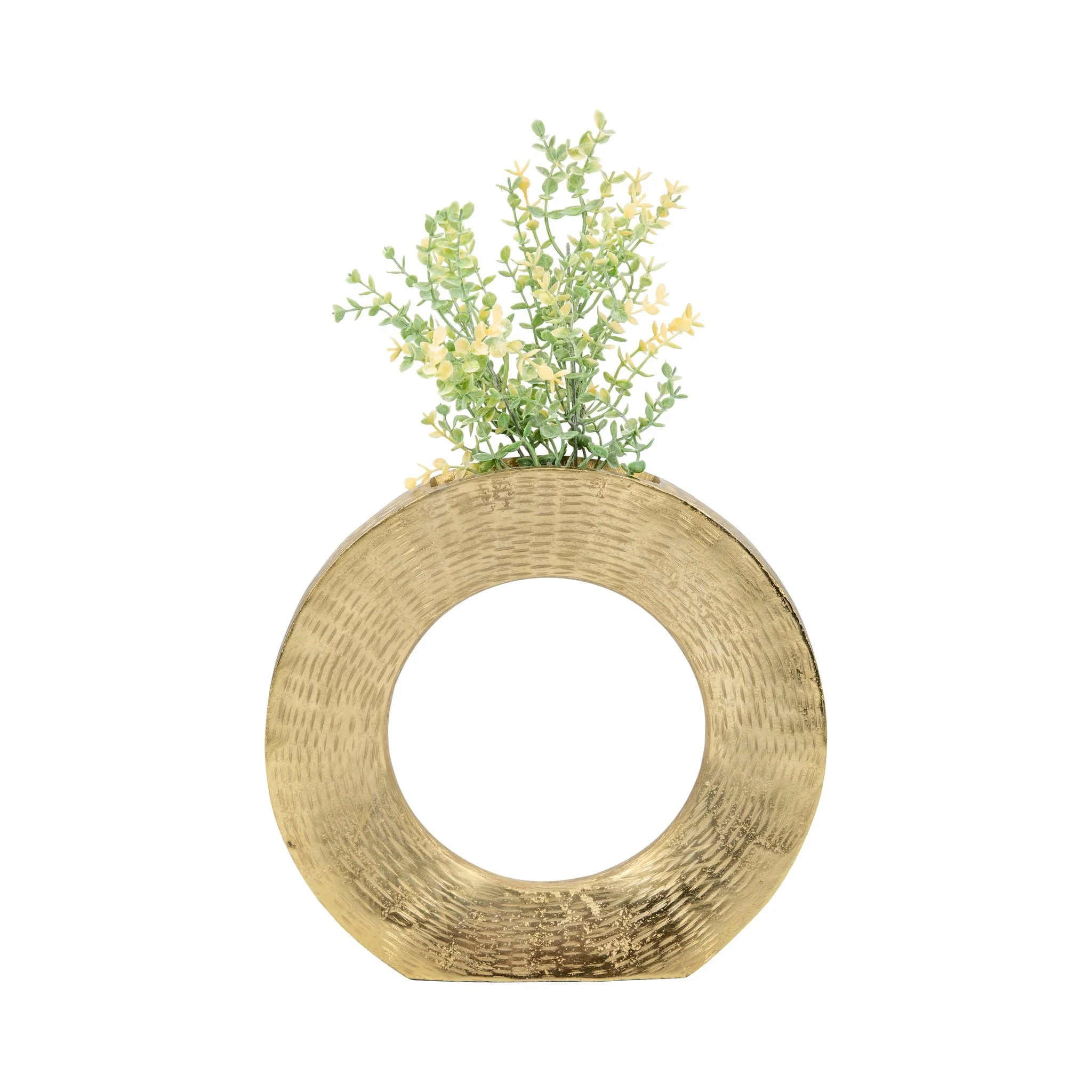 Metal,11"h,round Open Cut Out Vase,gold - Image 2