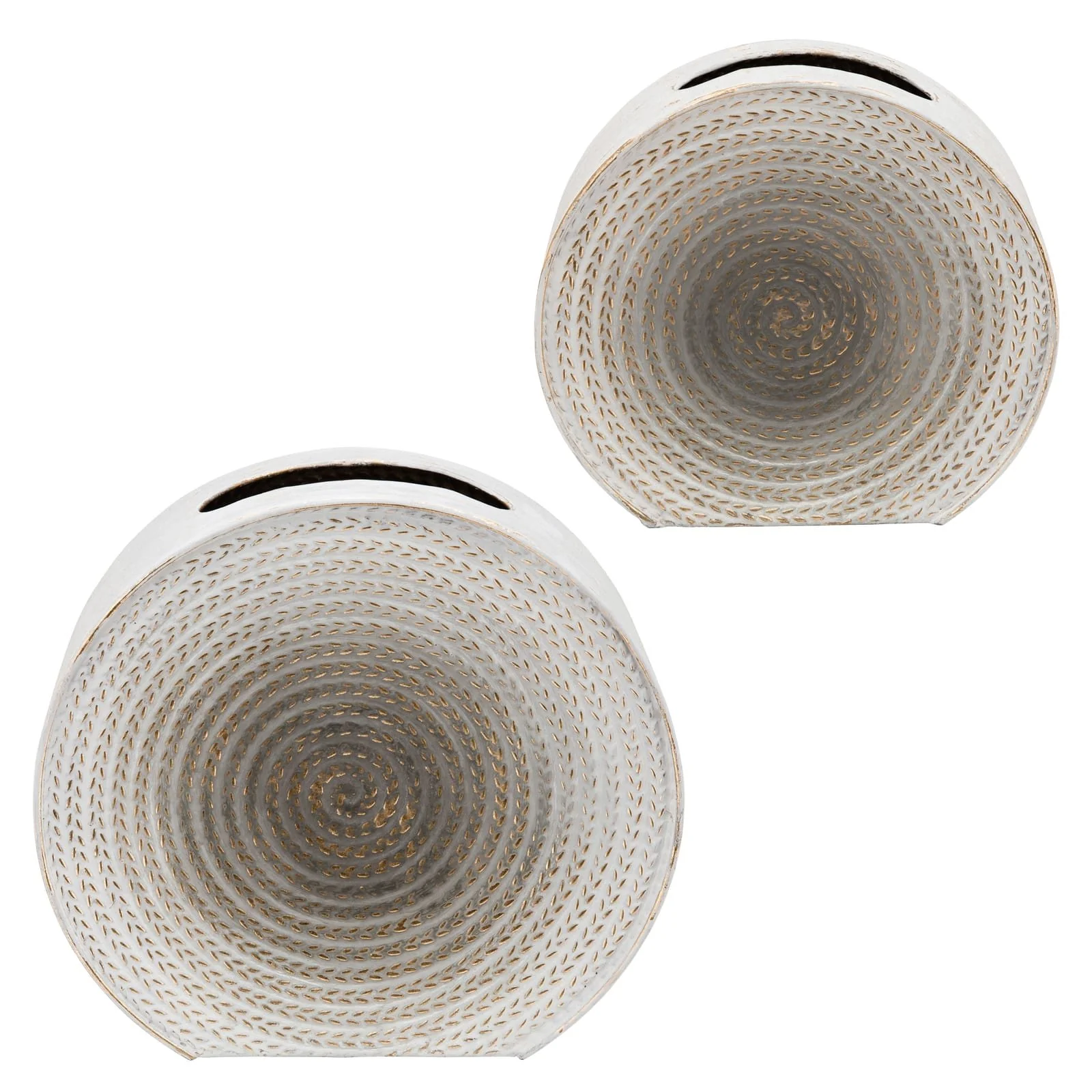 Metal 11"h Round Vase, White - Image 3