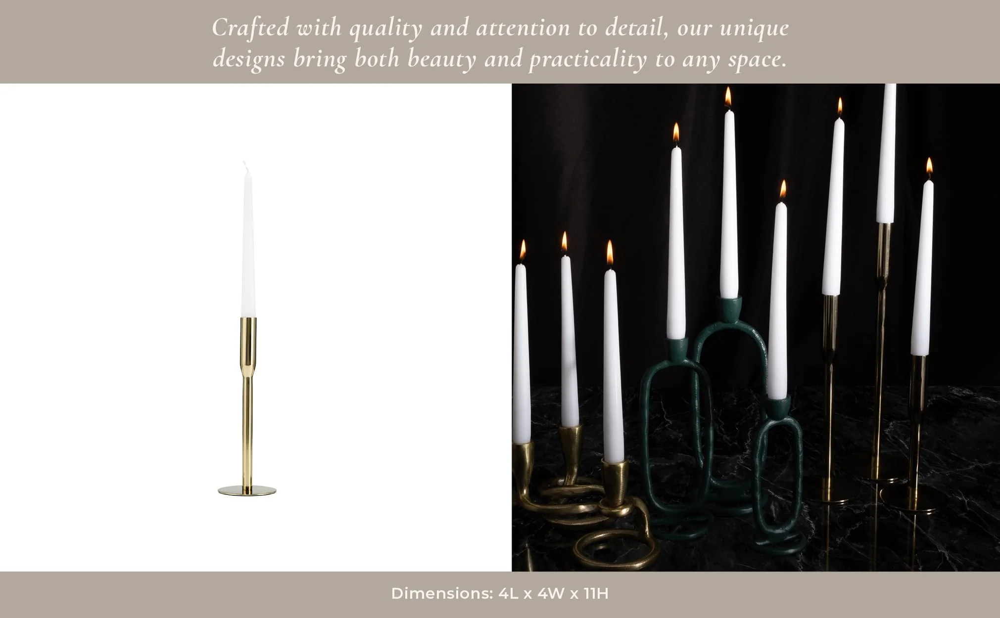 Metal, 11"h Taper Candle Holder, Gold - Image 11