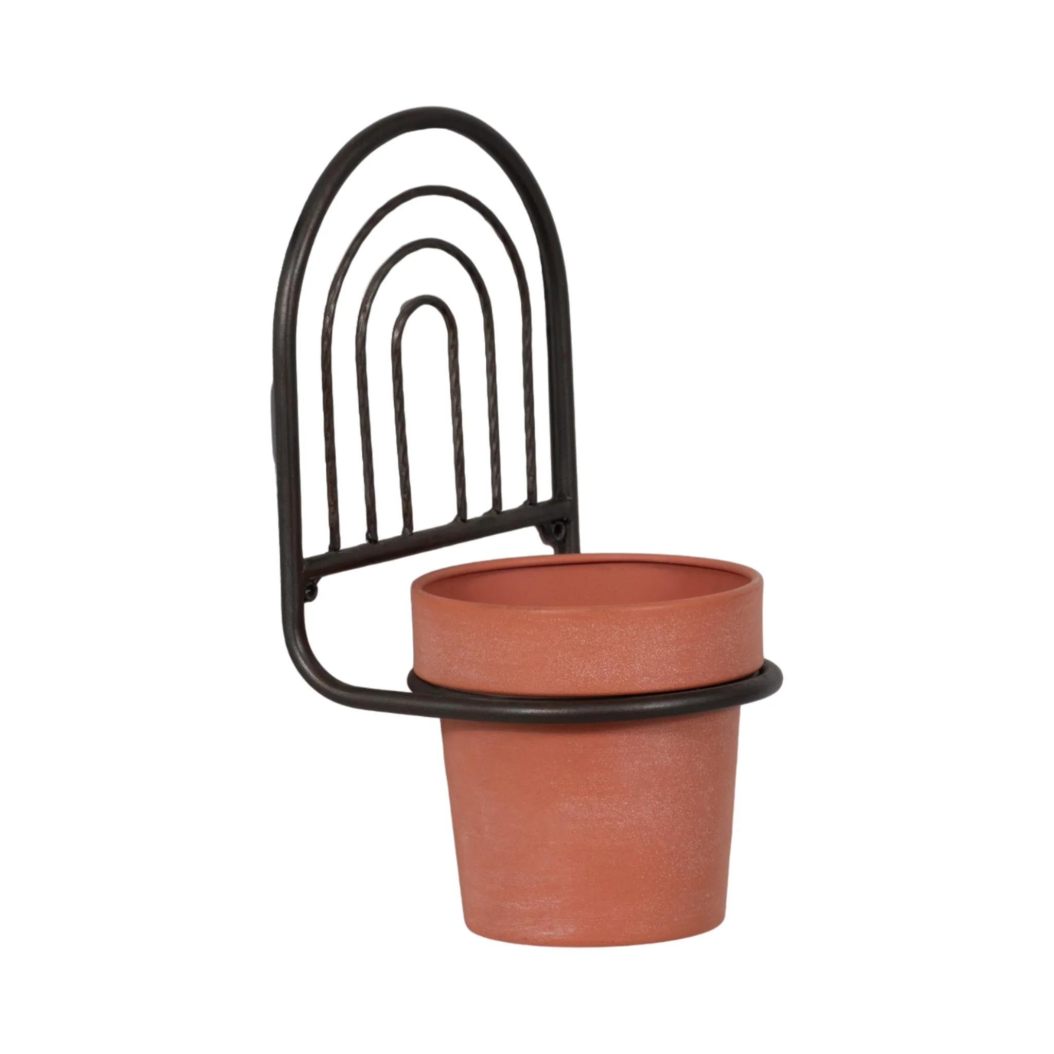 Metal, 11"h Wall Planter, Black/terracotta - Image 3