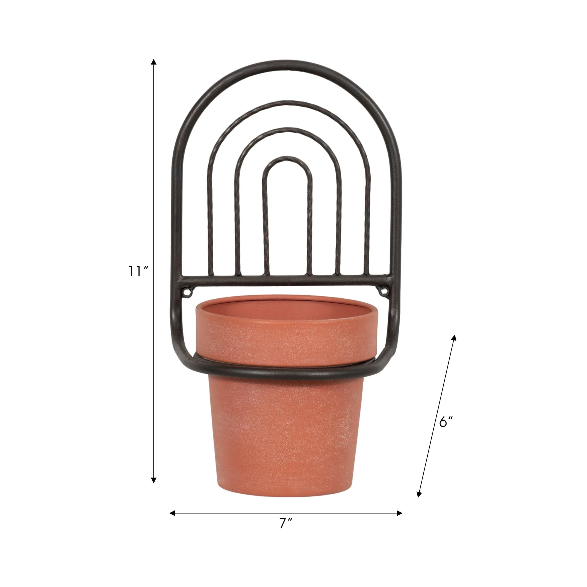 Metal, 11"h Wall Planter, Black/terracotta - Image 7