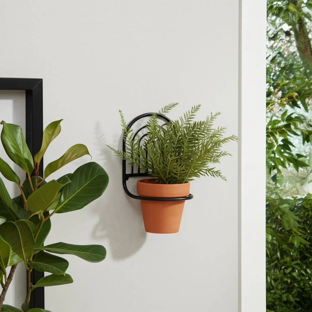 Metal, 11"h Wall Planter, Black/terracotta - Image 9