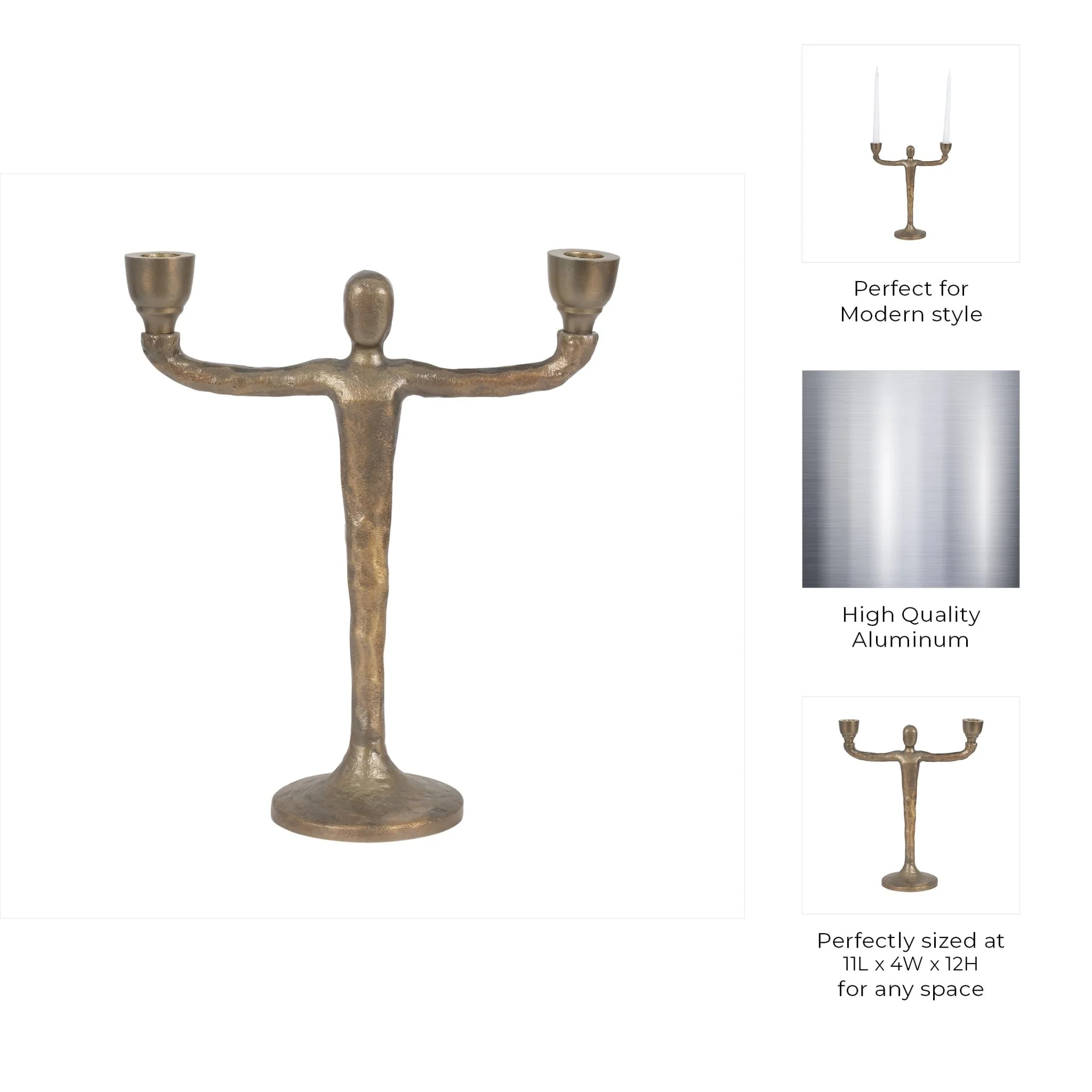 Metal, 12" 2 Taper Candelabra, Gold - Image 9
