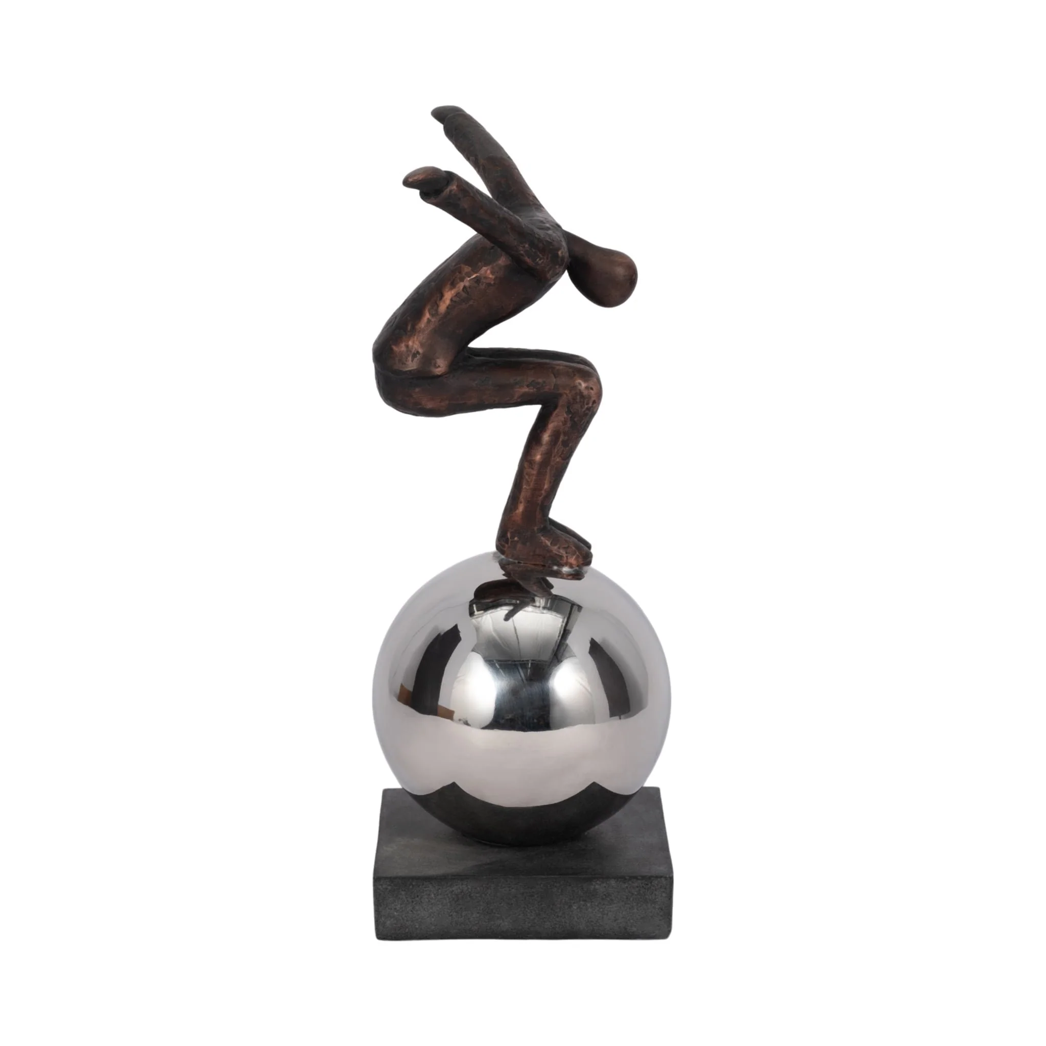 Metal 12" Balancing Man On Sphere, Bronze - Image 3