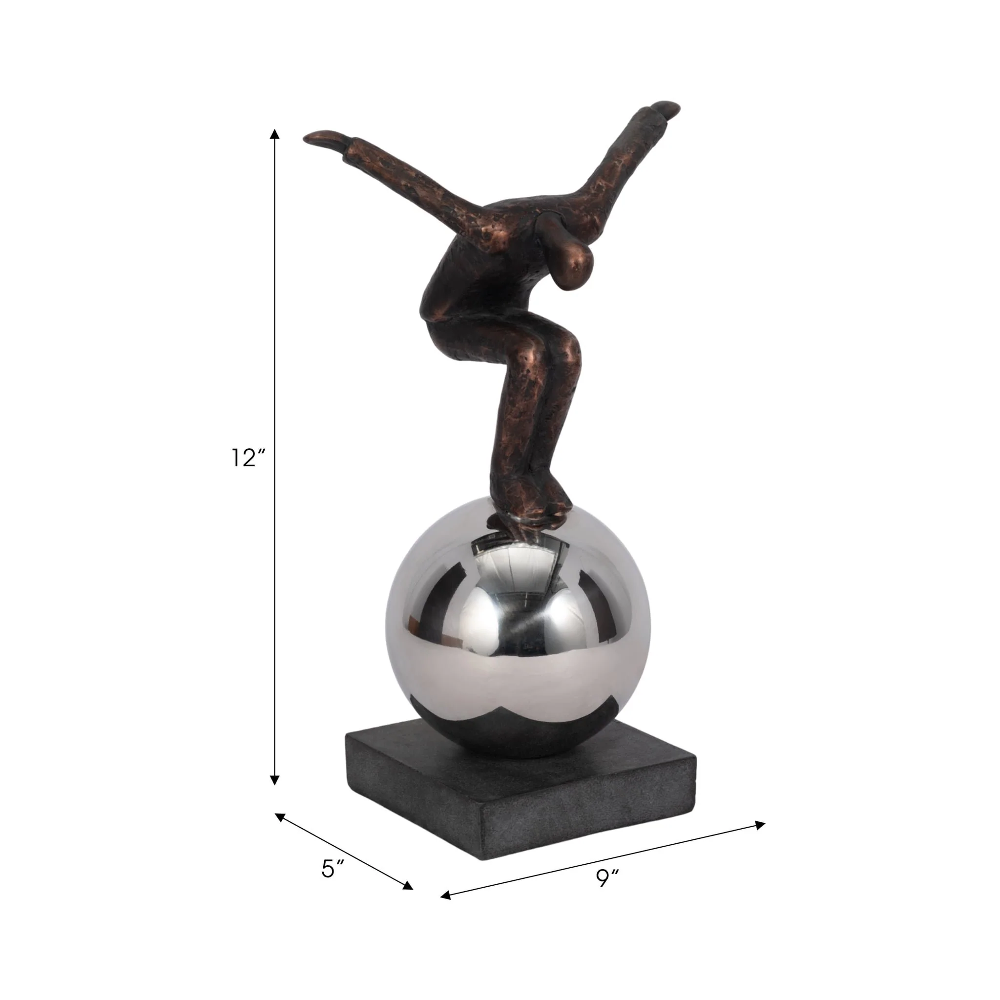 Metal 12" Balancing Man On Sphere, Bronze - Image 9