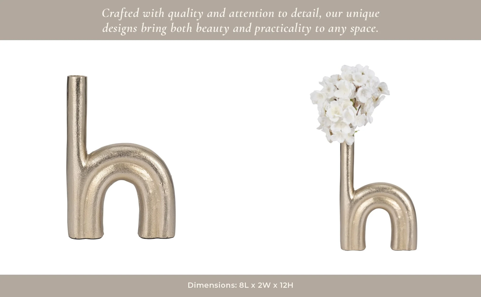 Metal, 12" Double Arch Vase, Champagne - Image 14