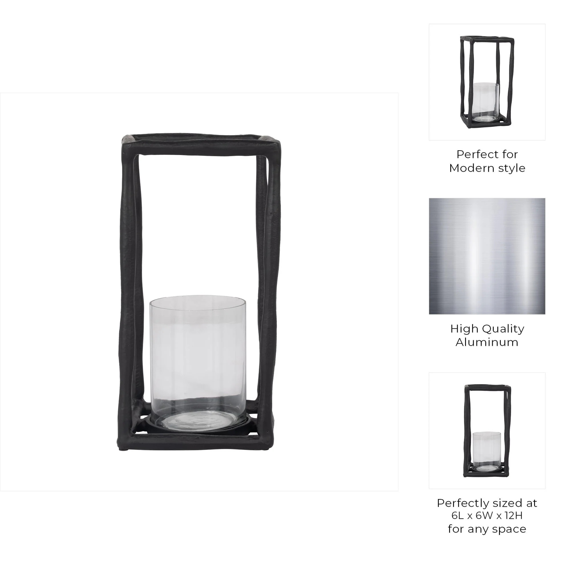 Metal, 12" Open Square Hurricane Holder, Black - Image 10
