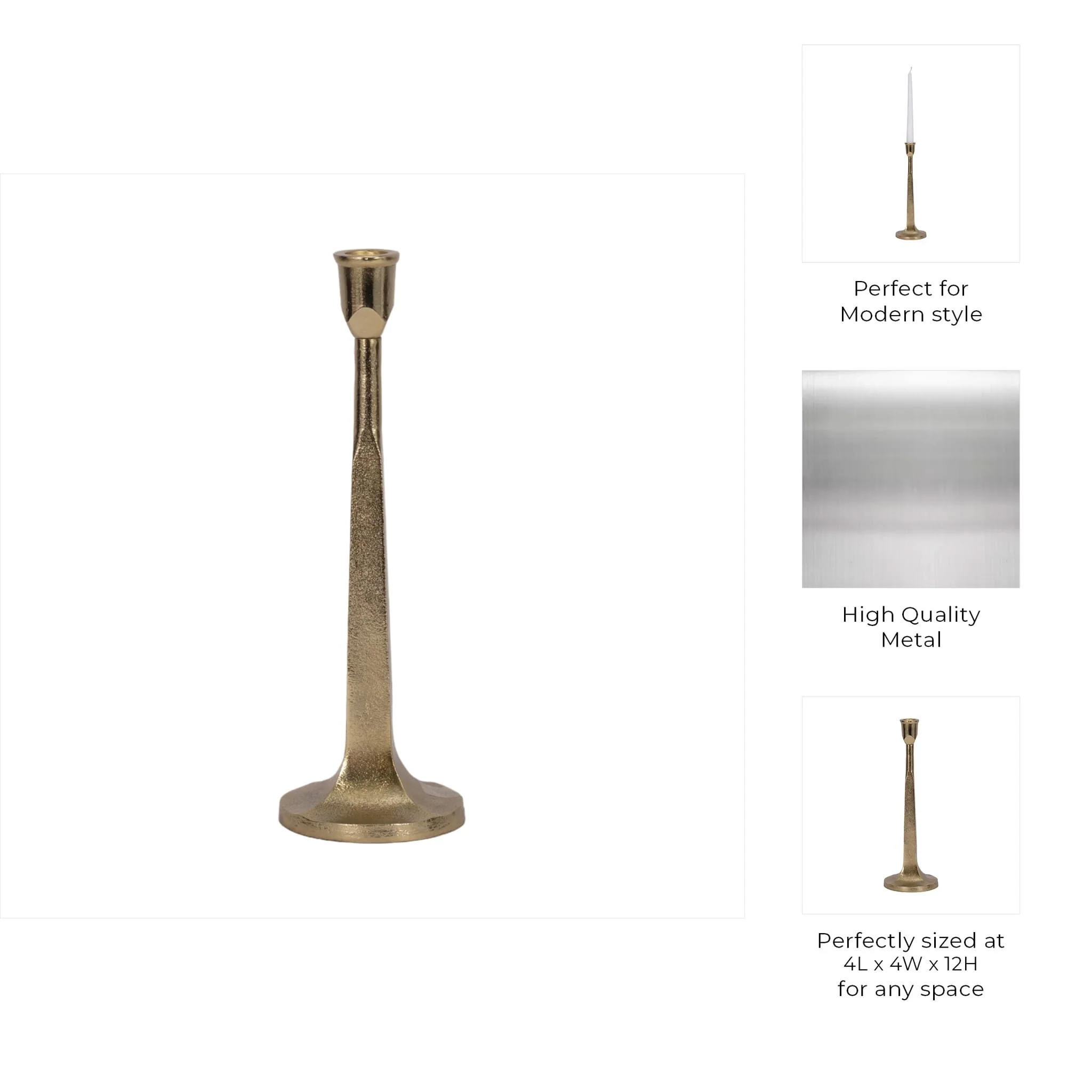 Metal, 12" Squared Off Taper Candleholder, Gold - Image 8
