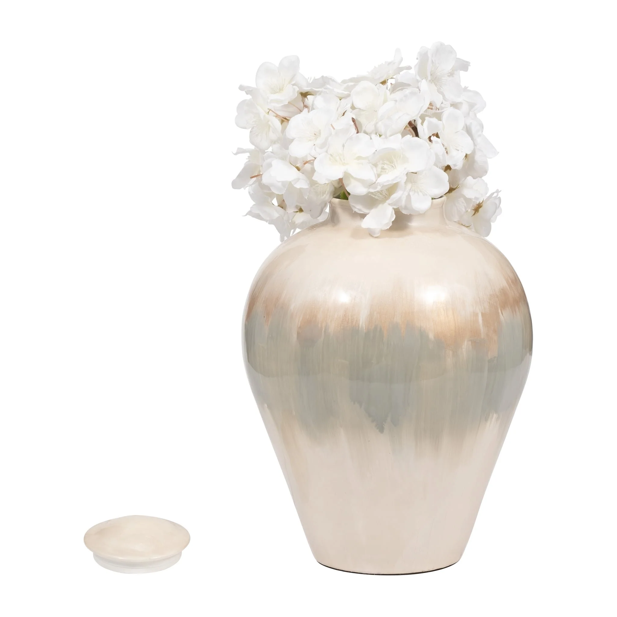 Metal, 12" Temple Vase, Pearl - Image 2