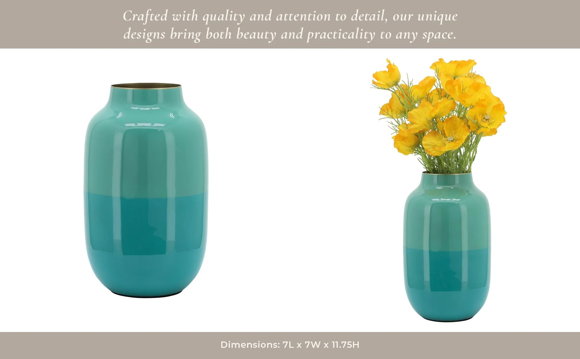 Metal 12" Urn Vase, Green - Image 14