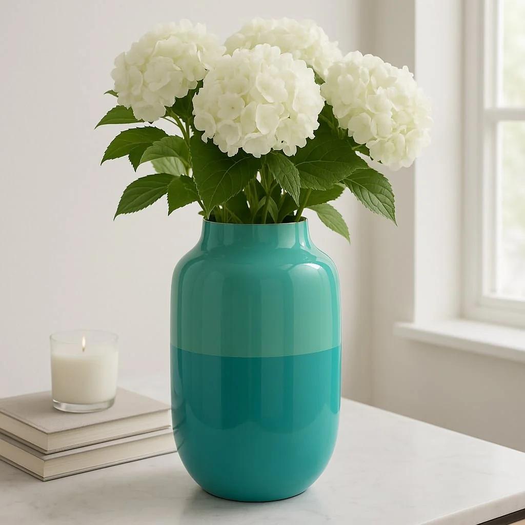 Metal 12" Urn Vase, Green - Image 2