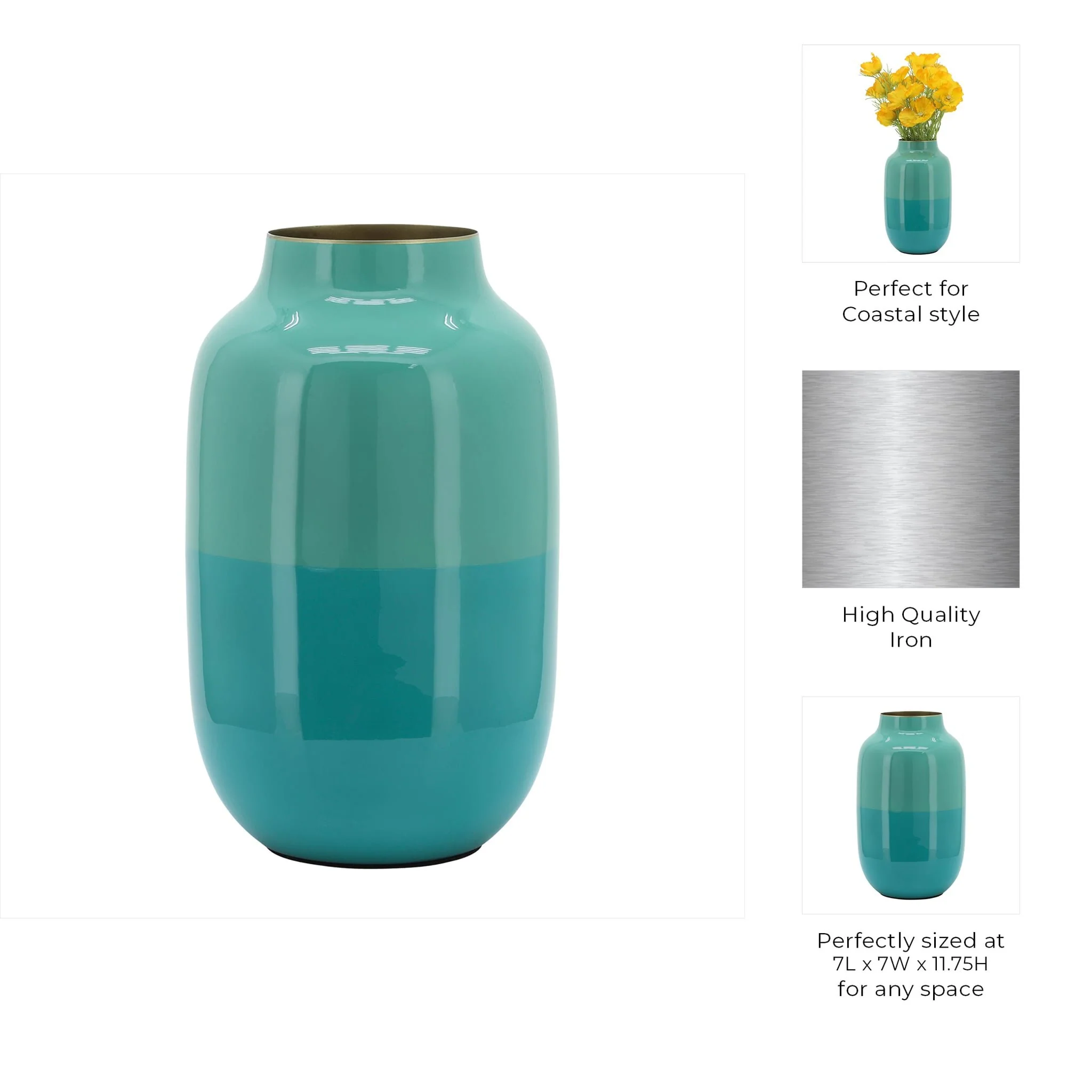 Metal 12" Urn Vase, Green - Image 9