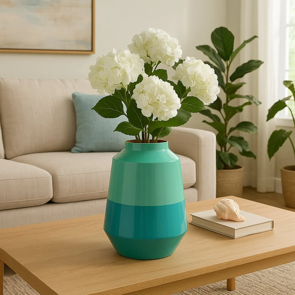 Metal 12" Vessel Vase, Green - Image 10