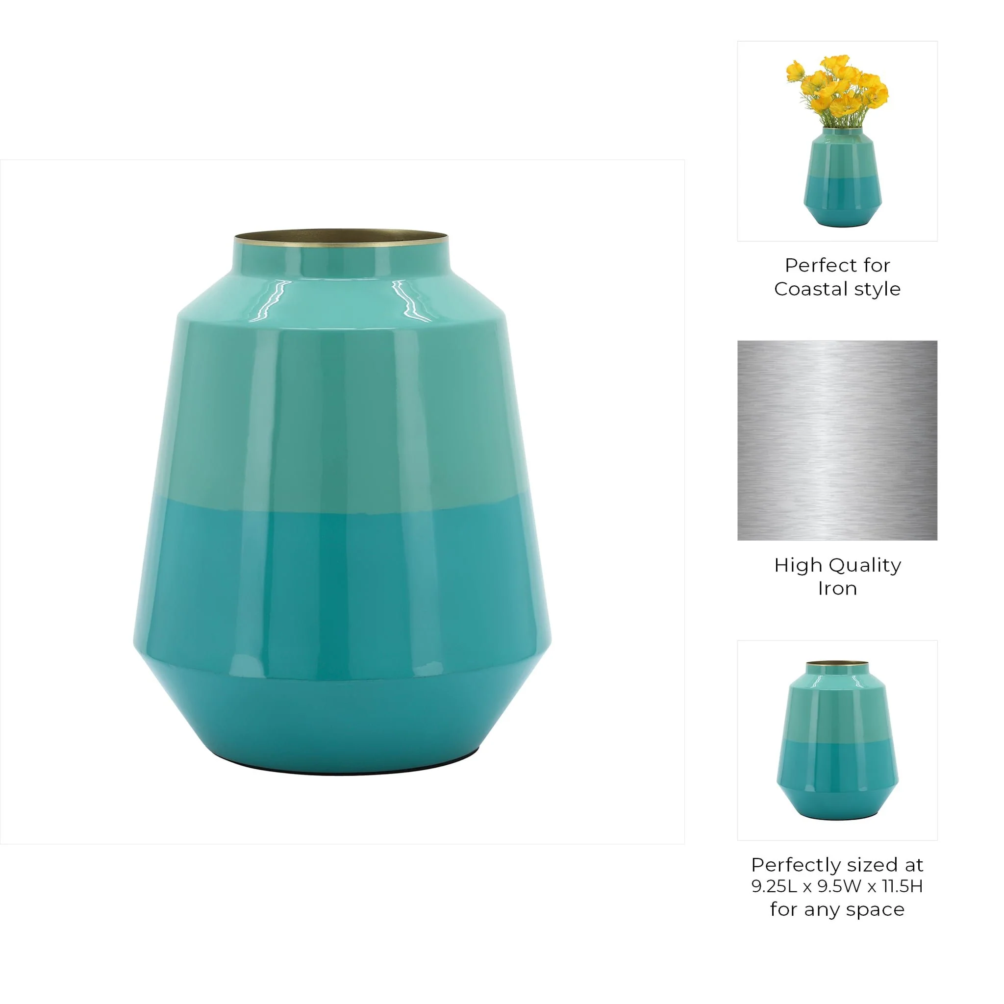 Metal 12" Vessel Vase, Green - Image 9
