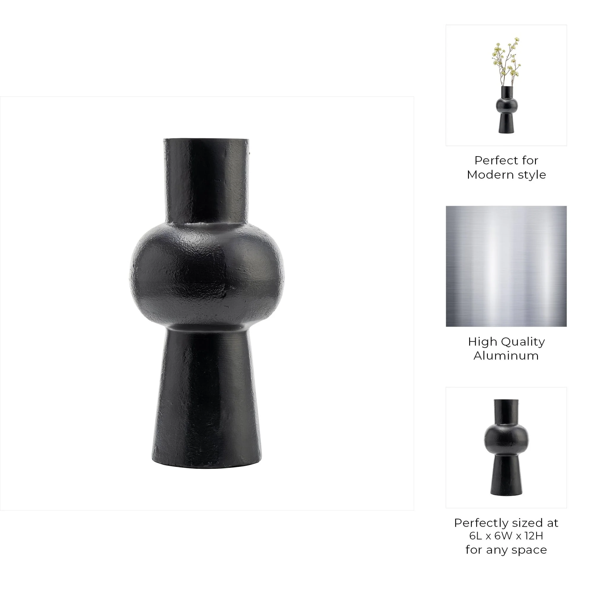 Metal,12"h, Mid Ellipsoid Vase,black - Image 8