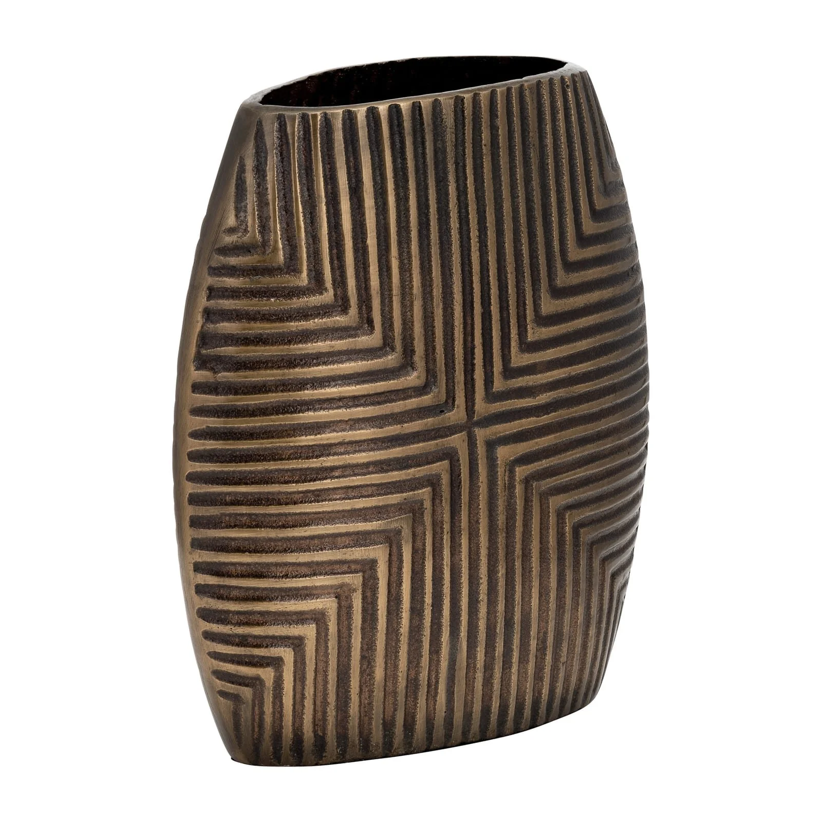 Metal, 12"h Ribbed Vase, Brass Antique - Image 2