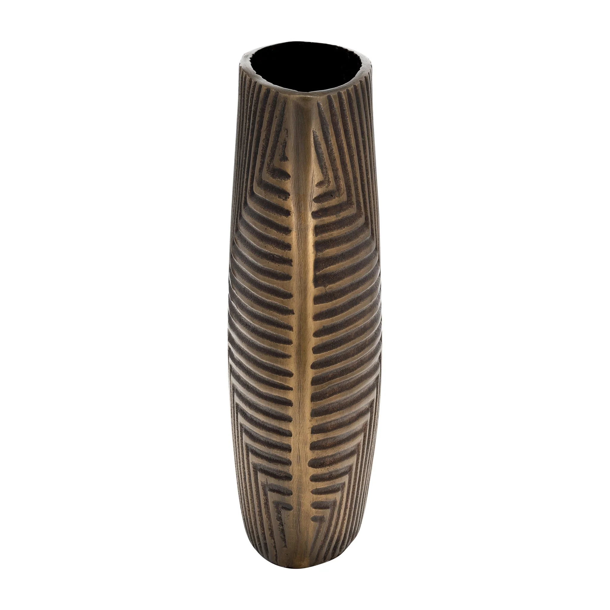 Metal, 12"h Ribbed Vase, Brass Antique - Image 3