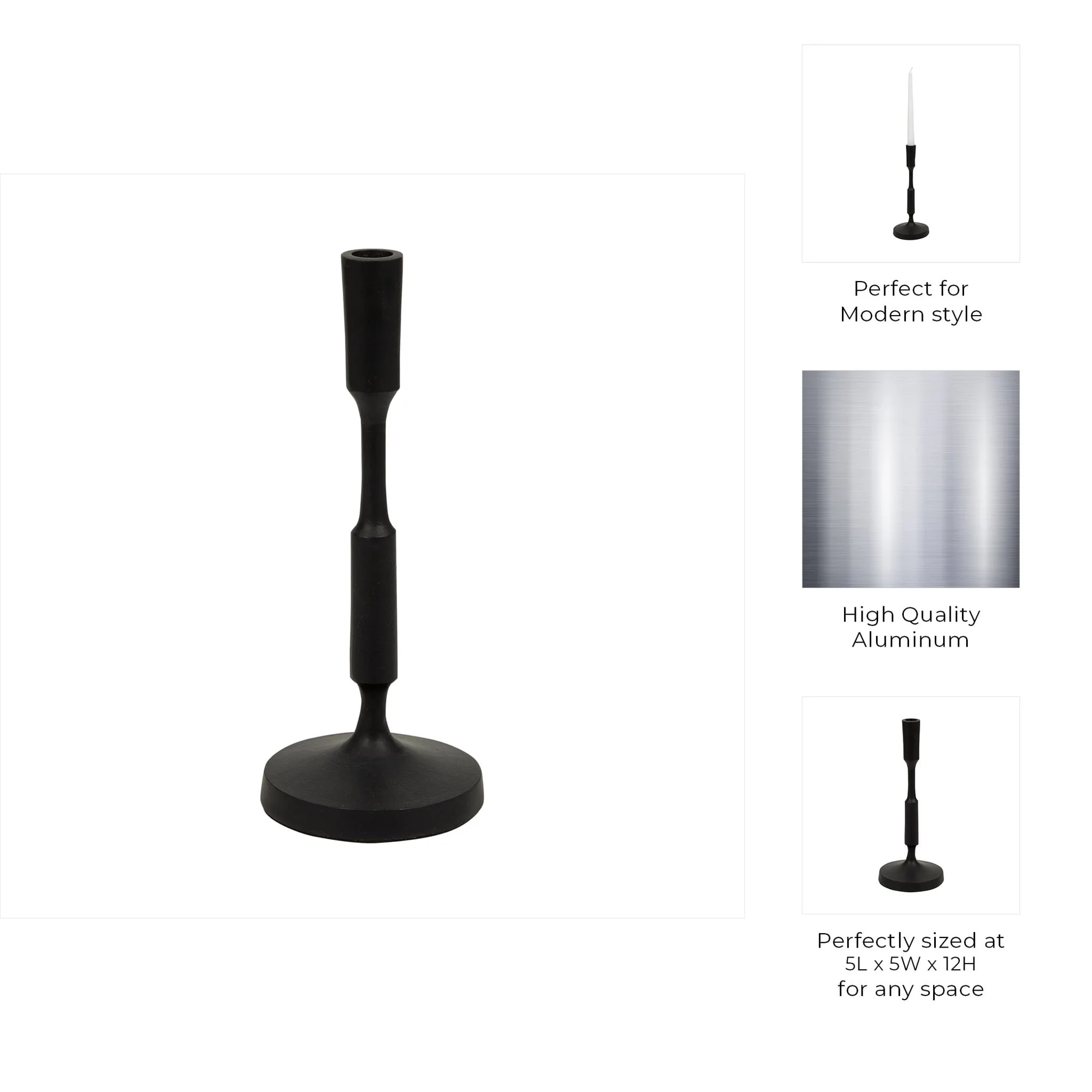 Metal, 12"h Taper Candle Holder, Black - Image 8
