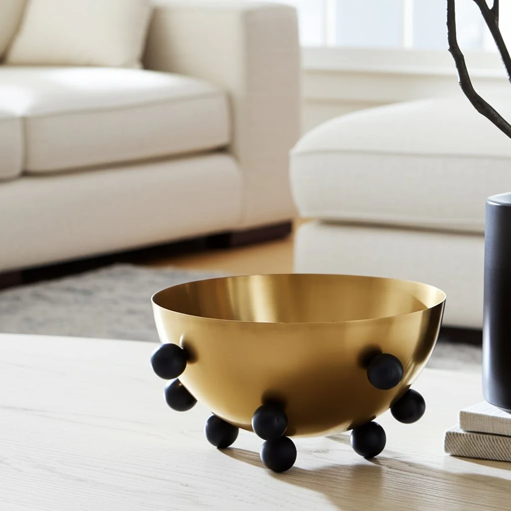 Metal, 13" Bubble Bowl, Gold/black - Image 13