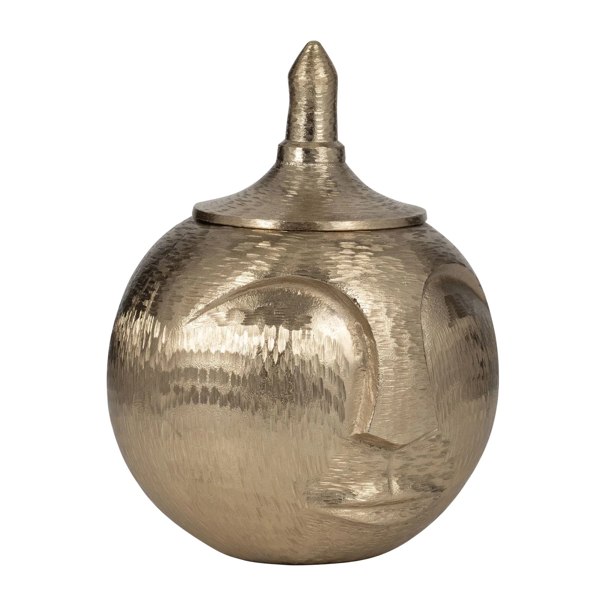 Metal, 13" Face Jar With Lid, Champagne - Image 2