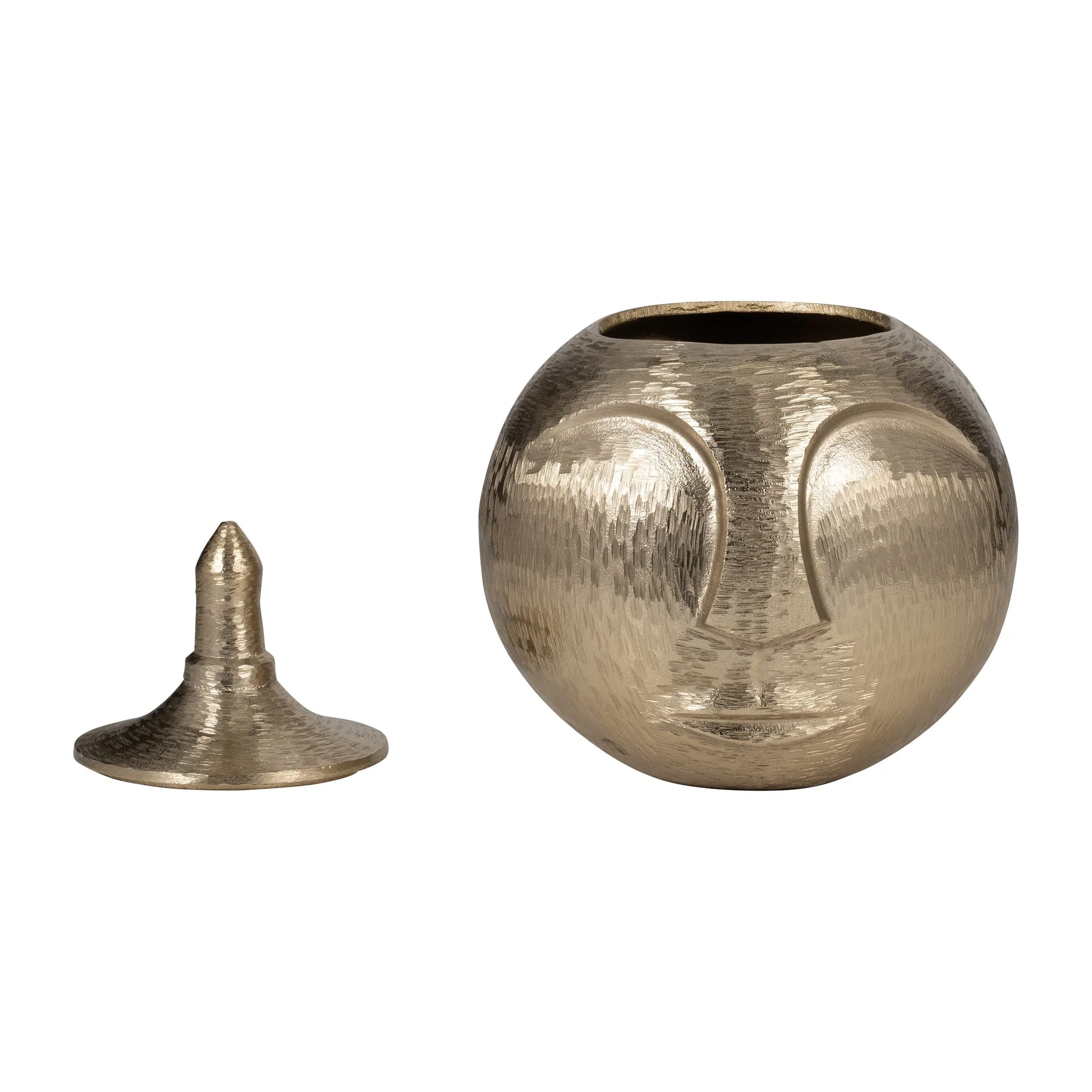 Metal, 13" Face Jar With Lid, Champagne - Image 4