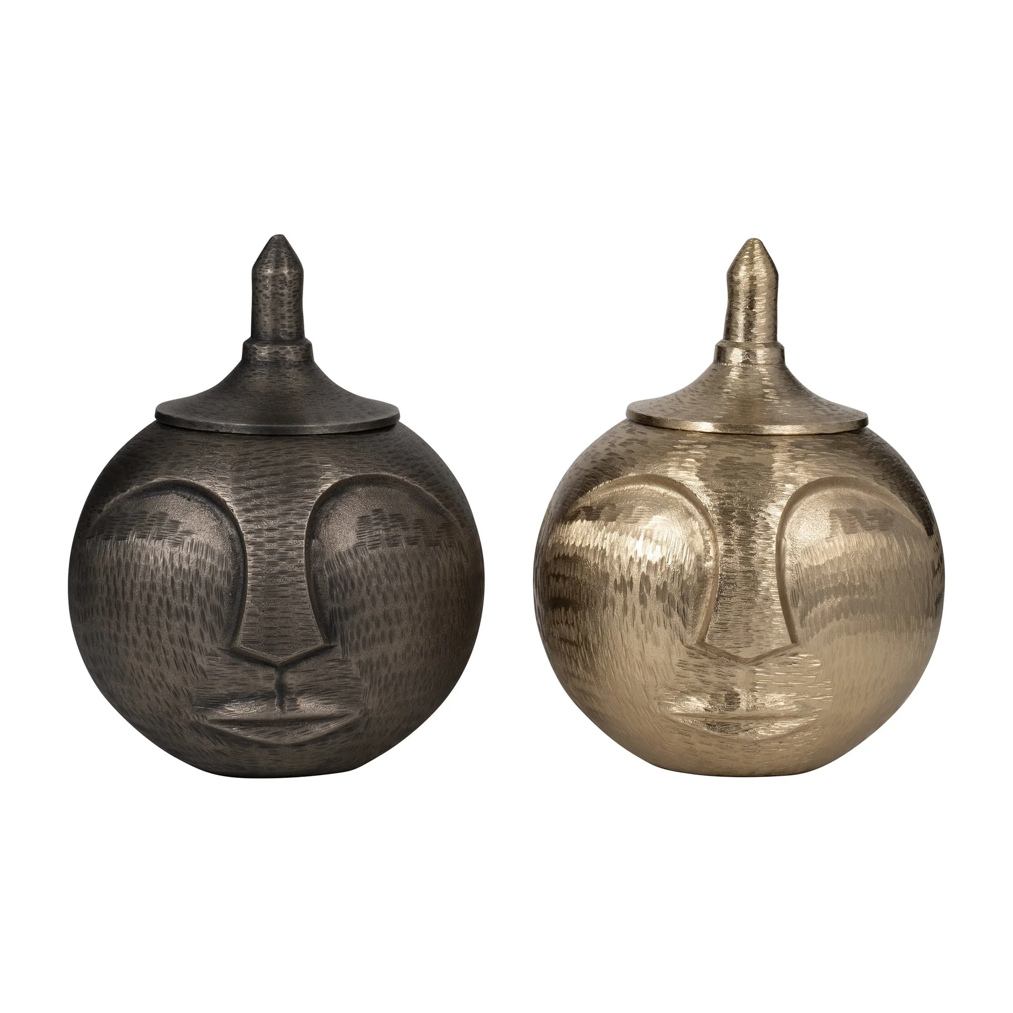 Metal, 13" Face Jar With Lid, Champagne - Image 8