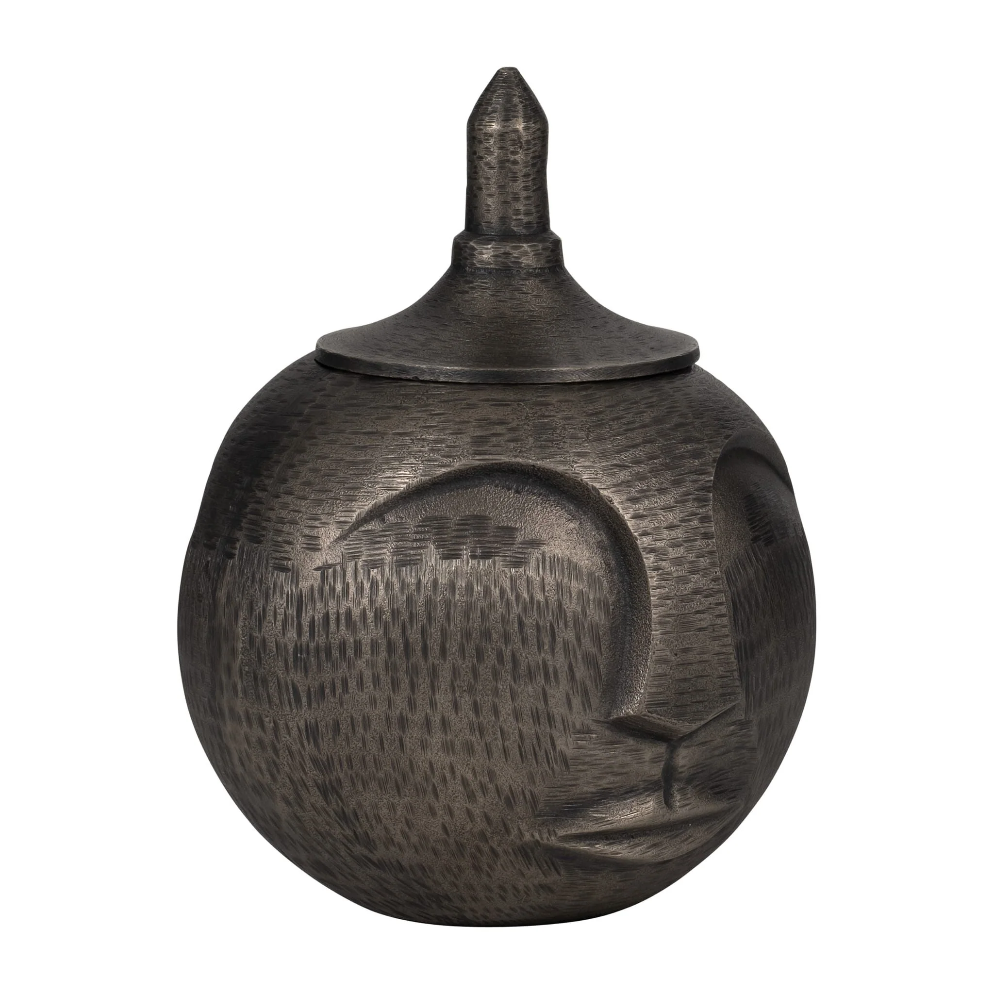 Metal, 13" Face Jar With Lid, Gunmetal - Image 2