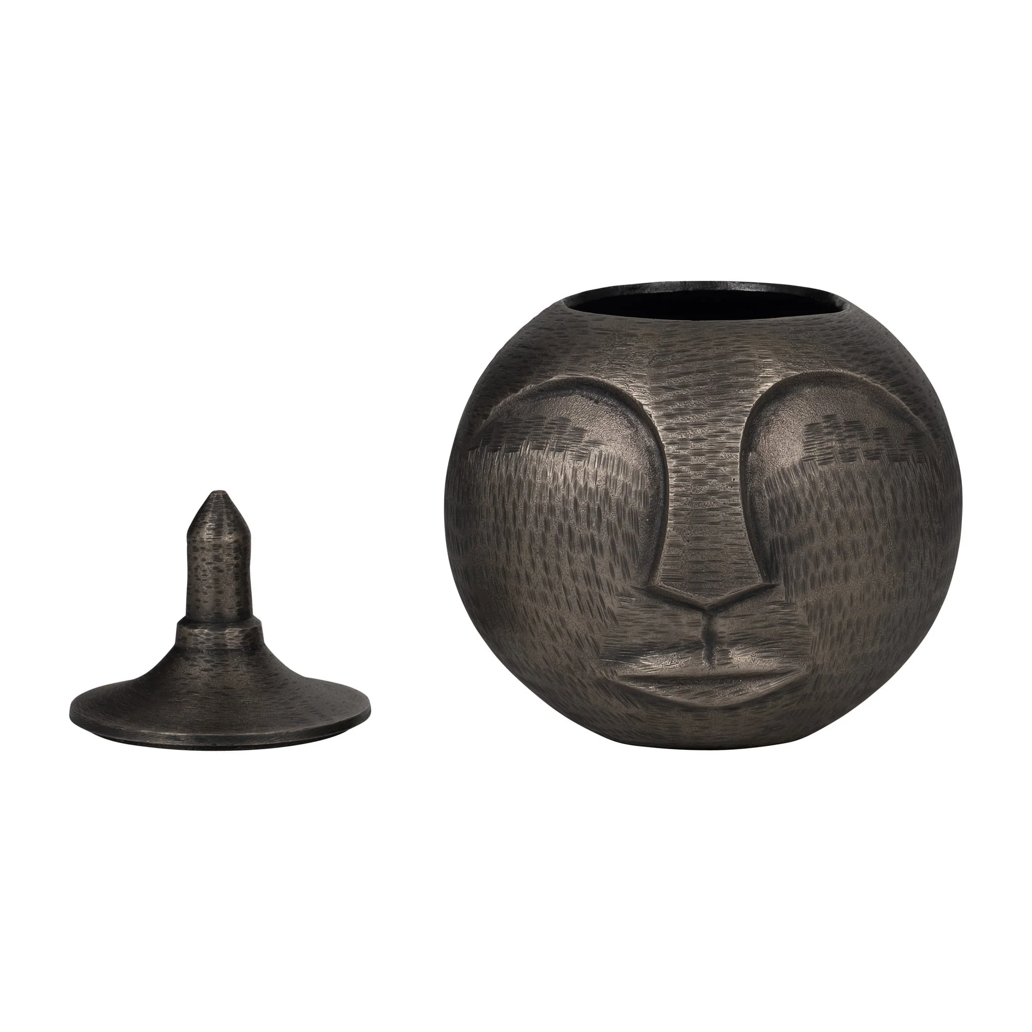 Metal, 13" Face Jar With Lid, Gunmetal - Image 4