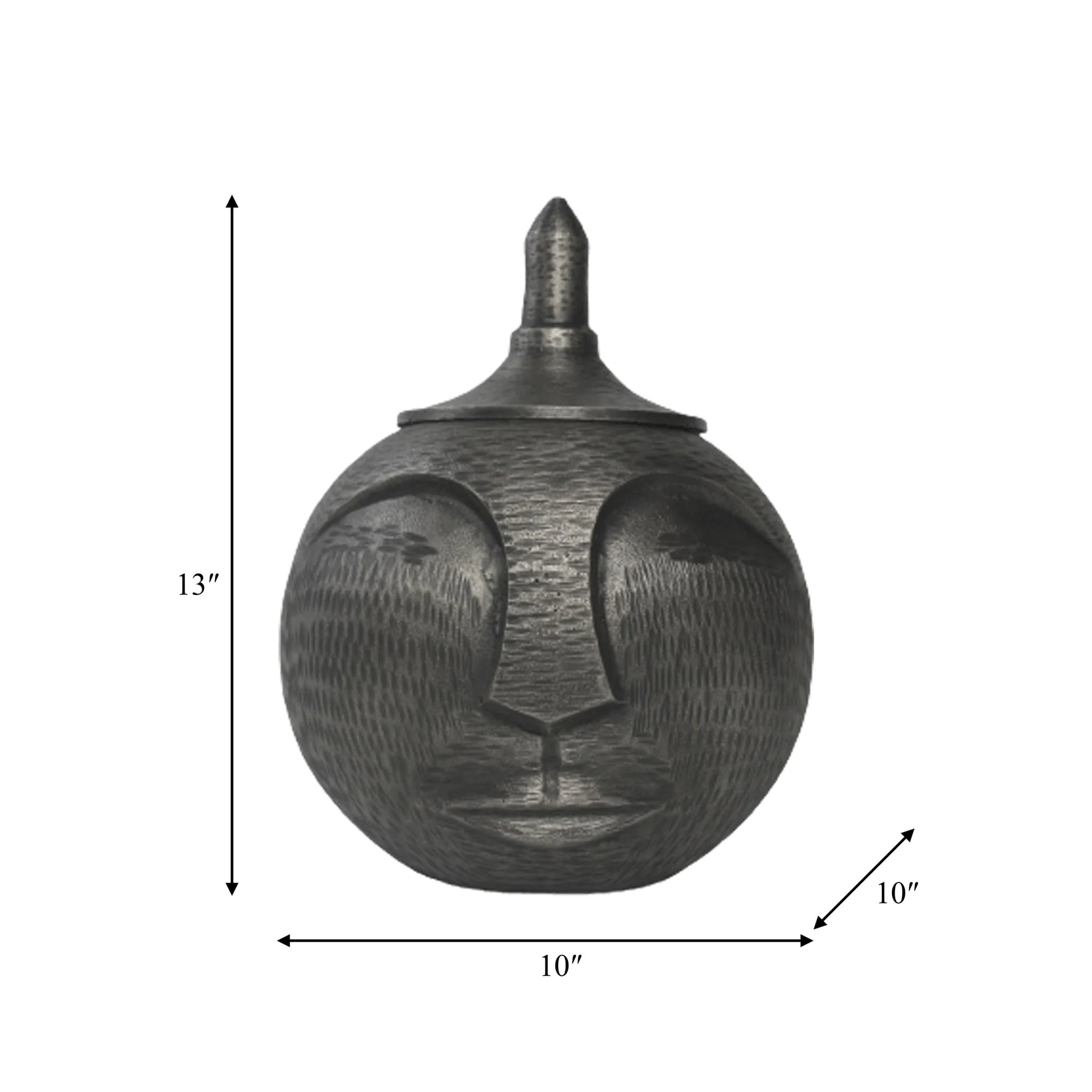 Metal, 13" Face Jar With Lid, Gunmetal - Image 9