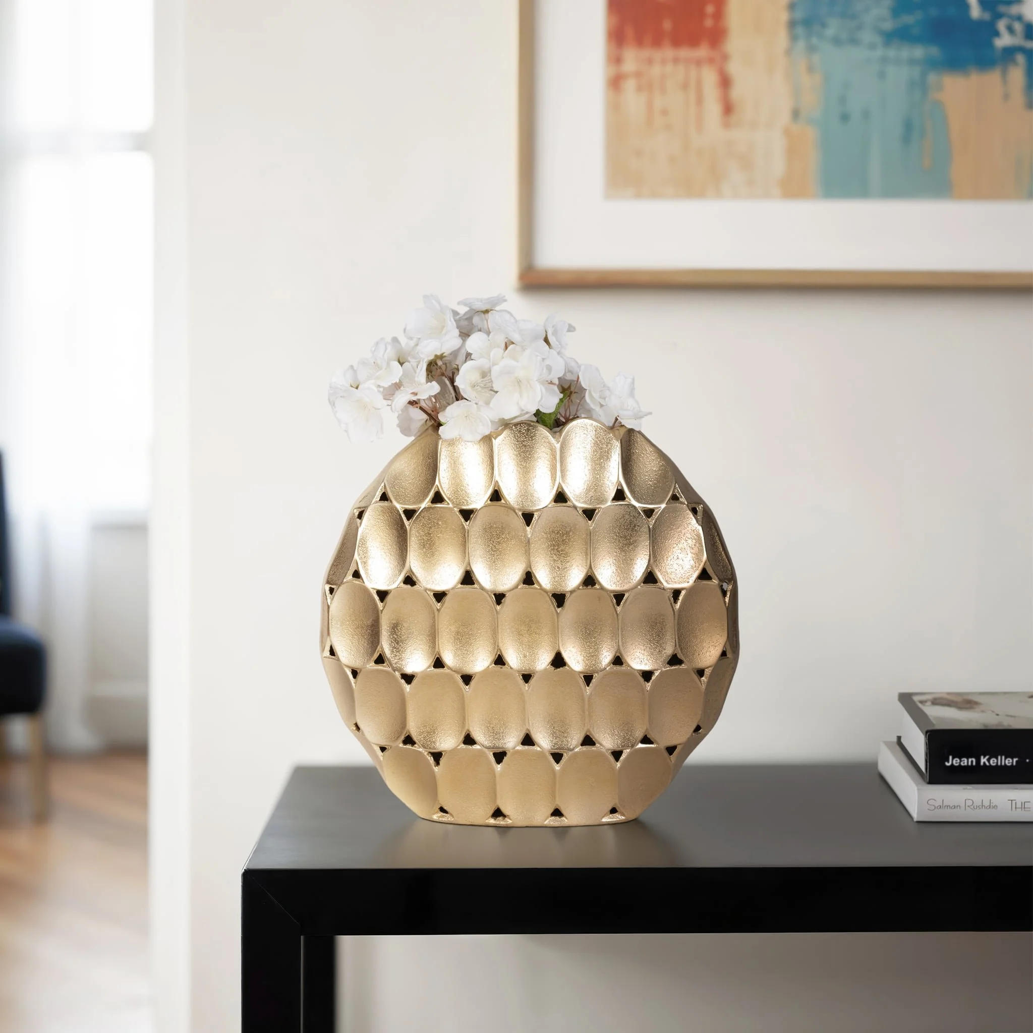 Metal, 13" Oval Vase, Champagne - Image 11