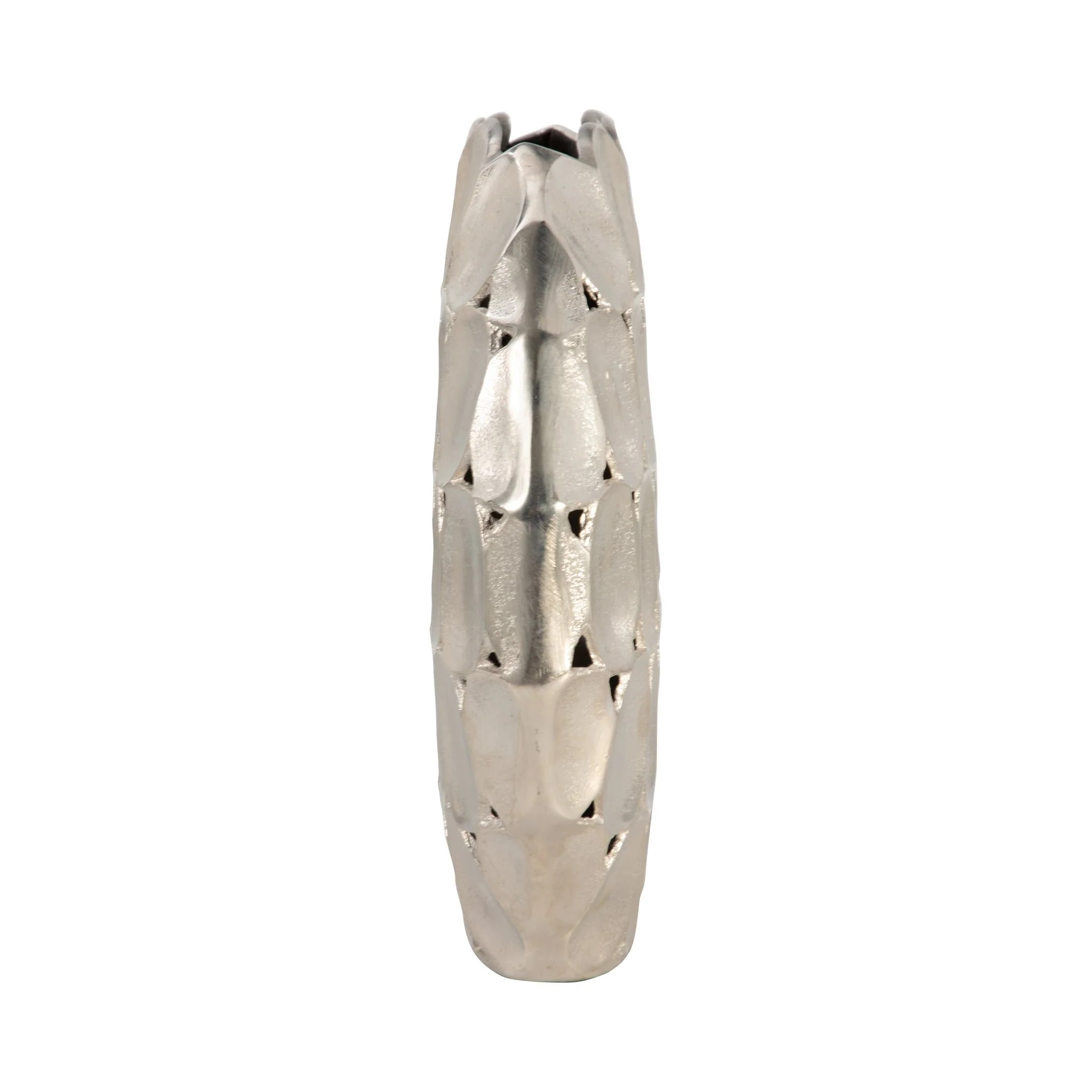 Metal, 13" Oval Vase, Silver - Image 4