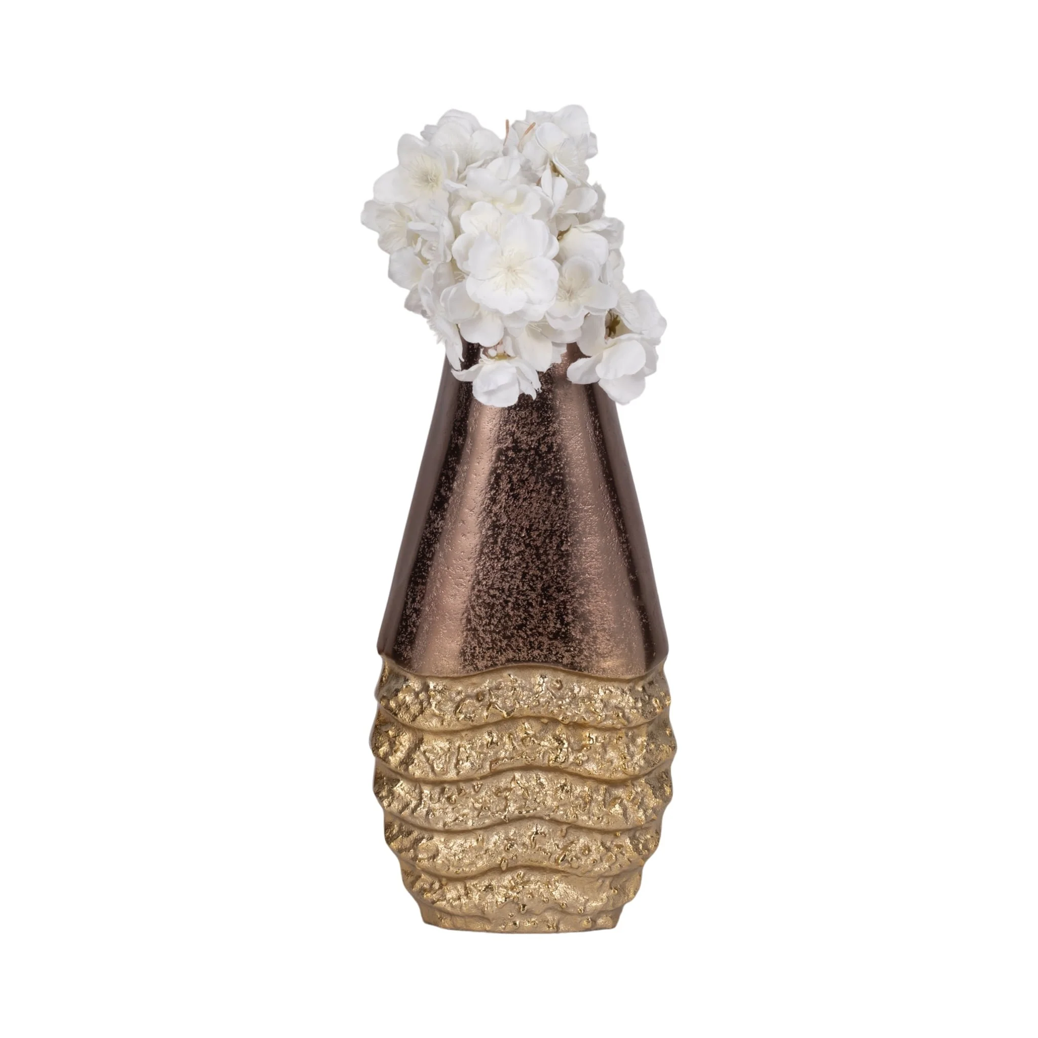 Metal, 13" Ridged Tall Vase, Black/gold - Image 2