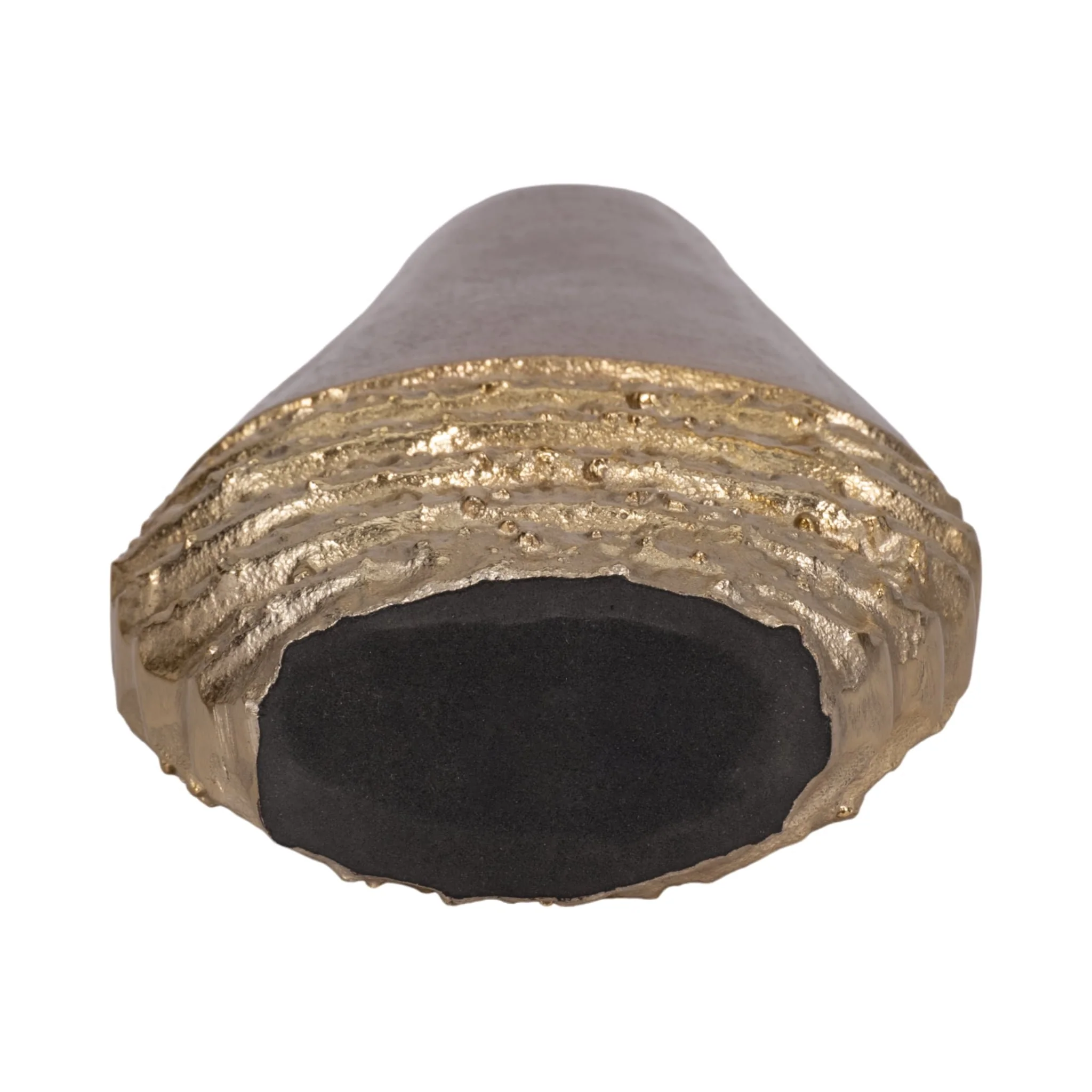 Metal, 13" Ridged Tall Vase, Black/gold - Image 7