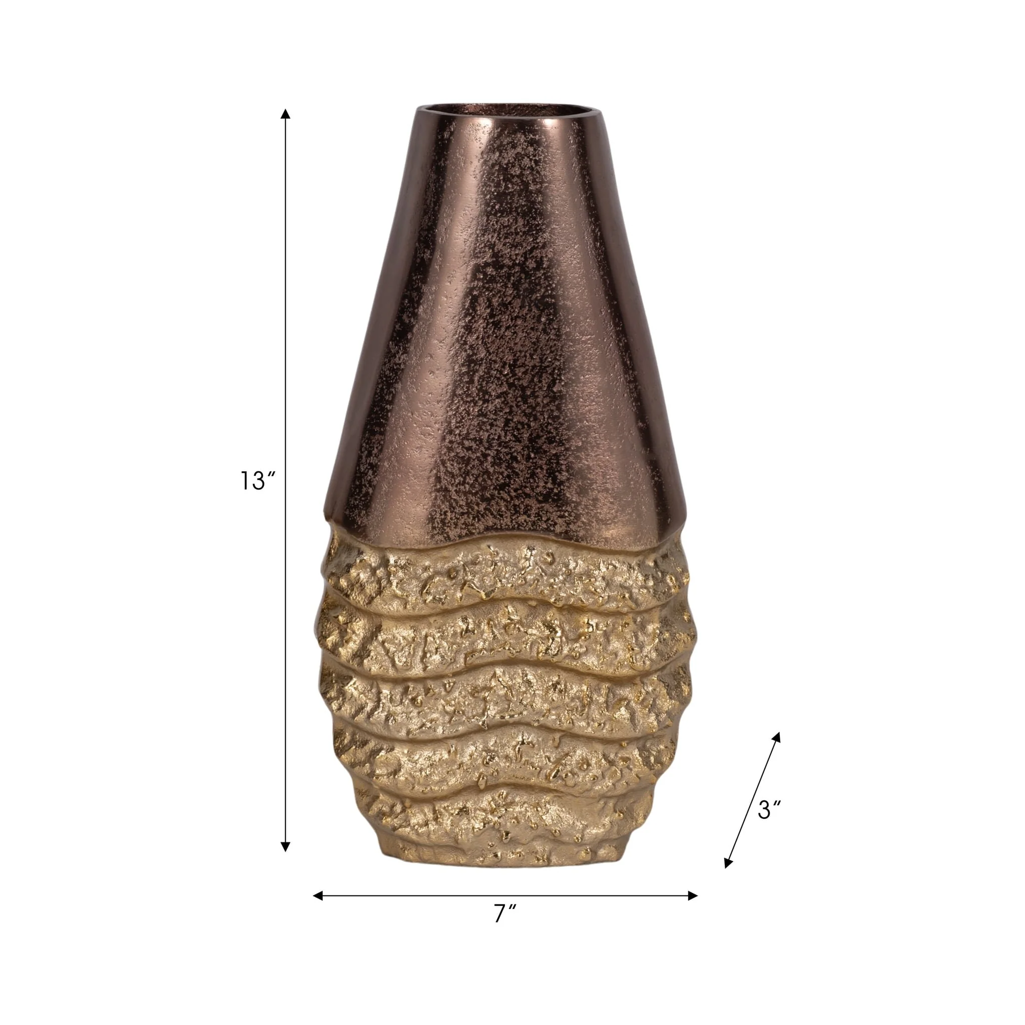Metal, 13" Ridged Tall Vase, Black/gold - Image 9