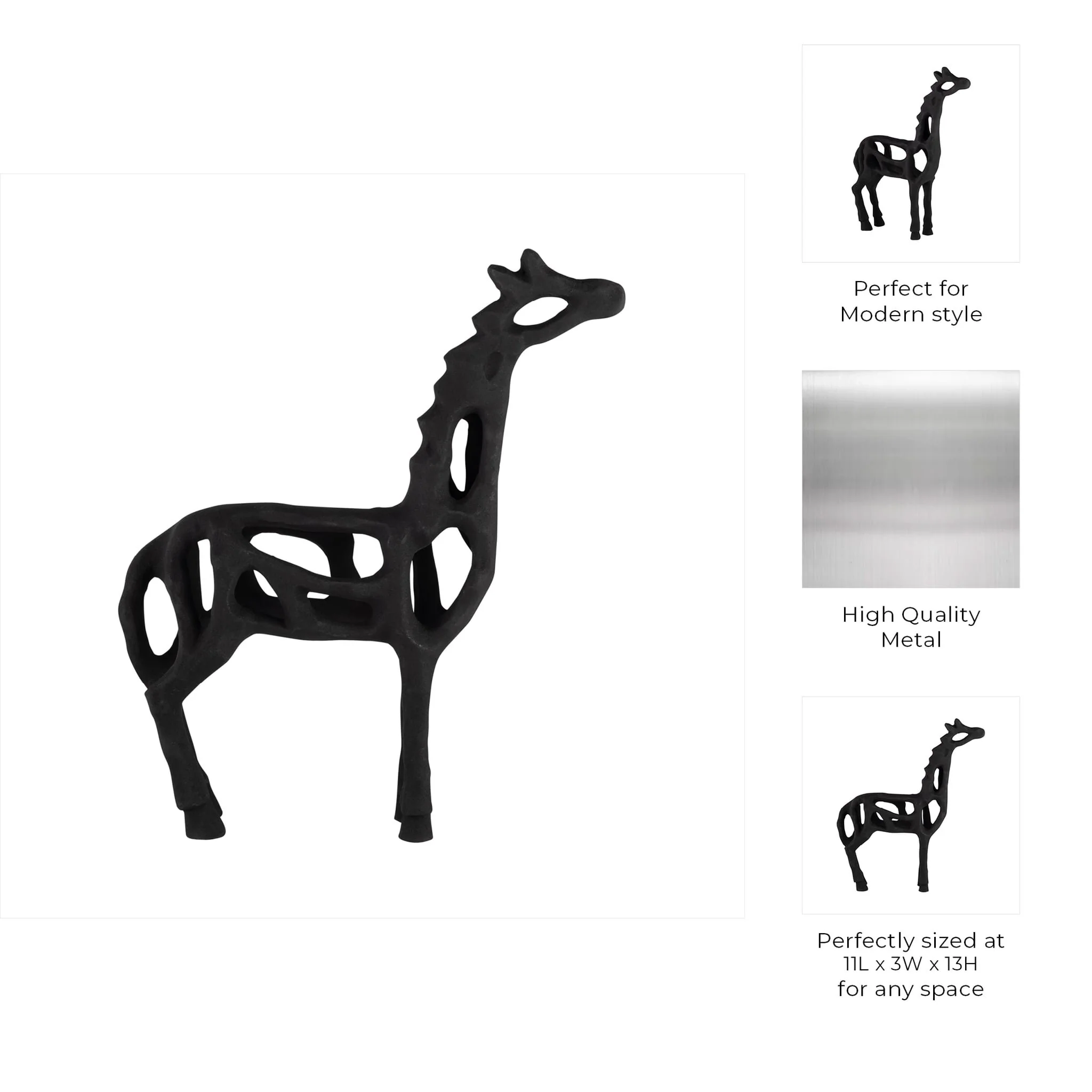 Metal,13"h,giraffe Illusion Sculpture,black - Image 10