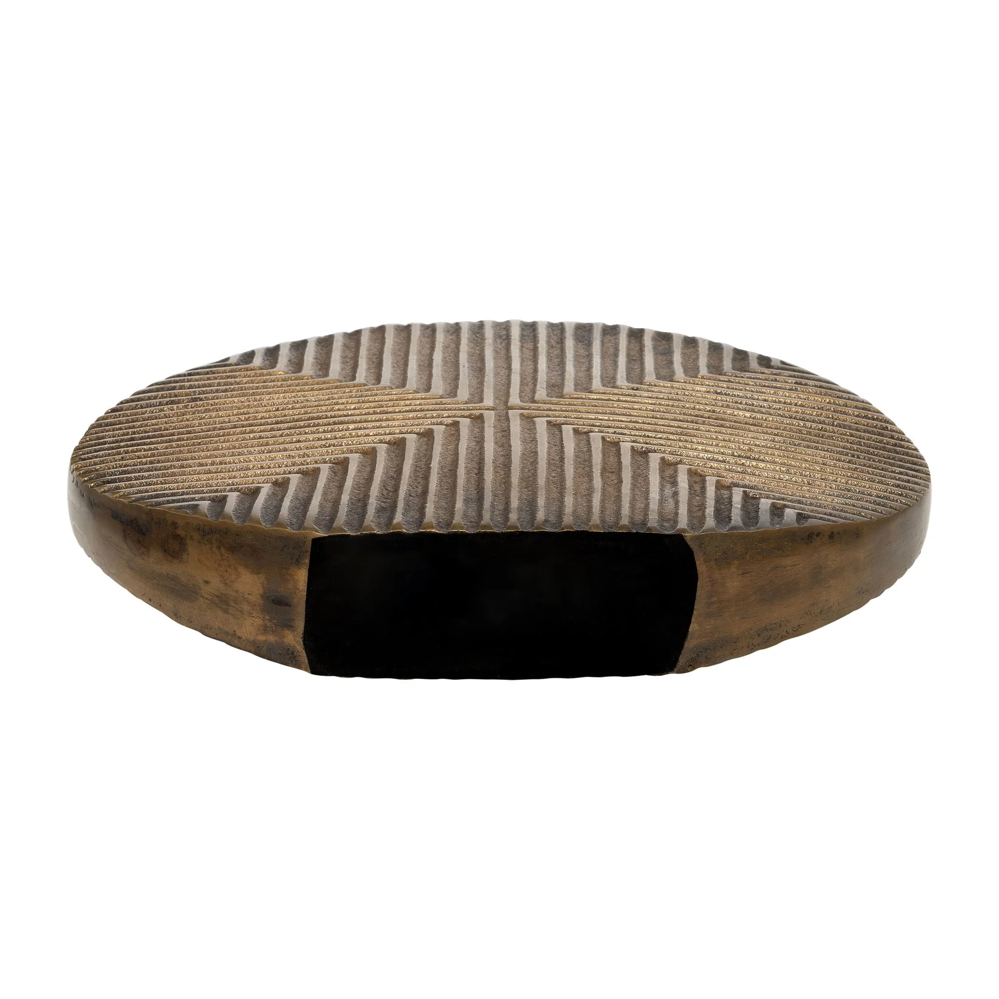 Metal, 13"h Round Ribbed Vase, Brass Antique - Image 7
