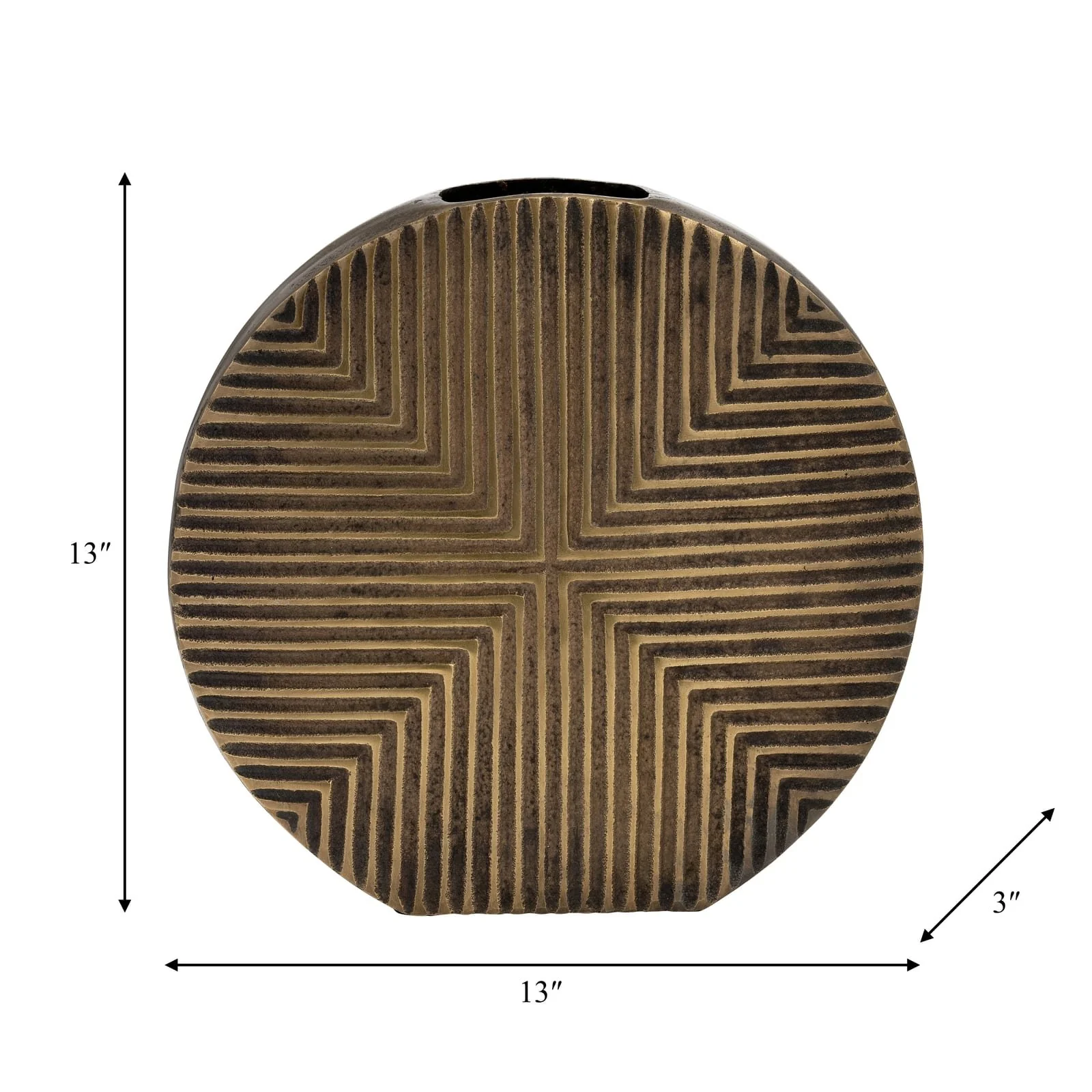 Metal, 13"h Round Ribbed Vase, Brass Antique - Image 8