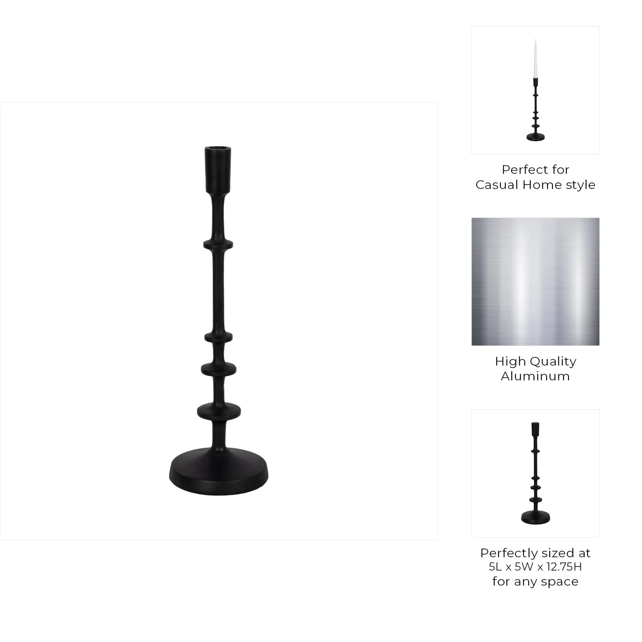Metal, 13"h Taper Candle Holder, Black - Image 7