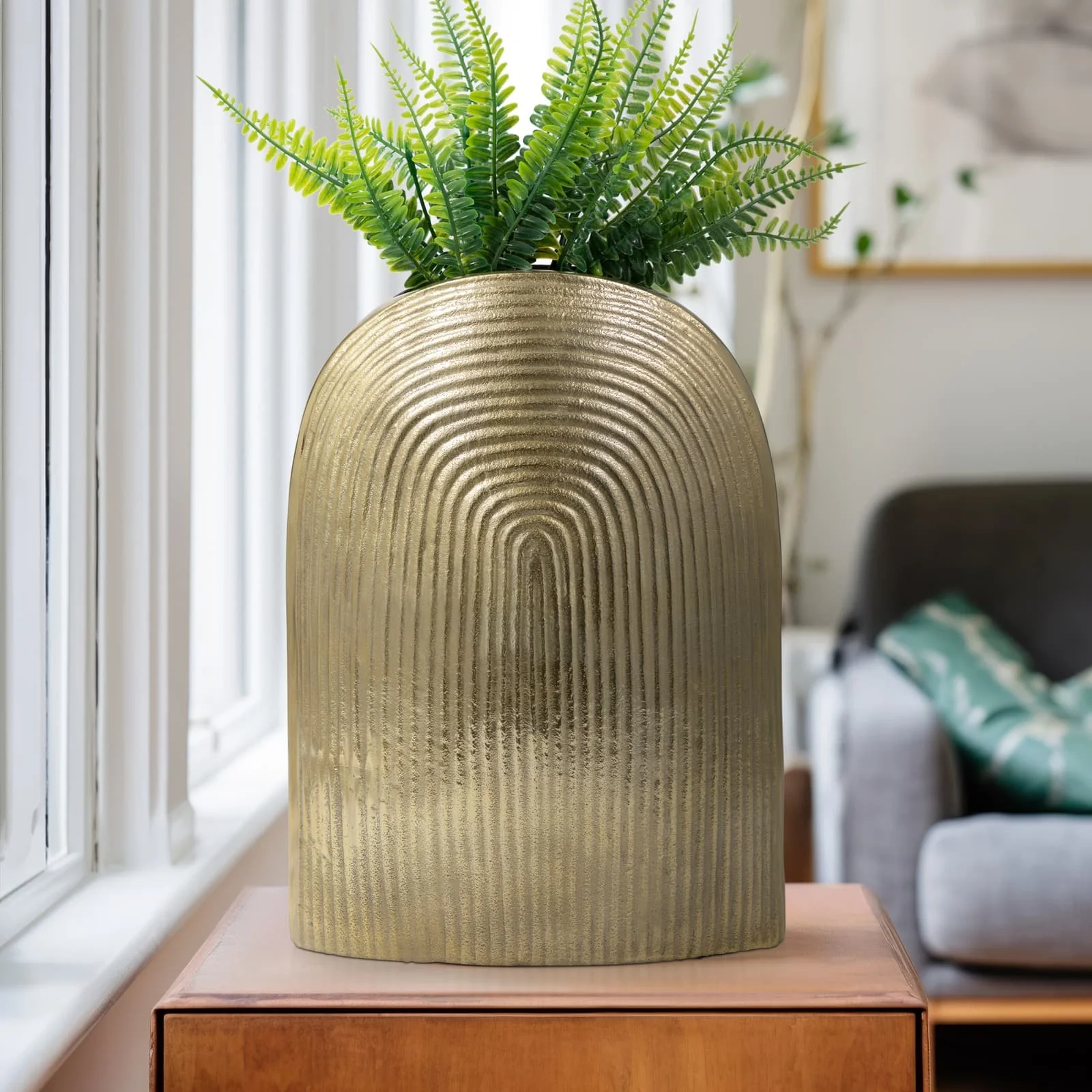Metal, 14" Arch Vase, Champagne - Image 11