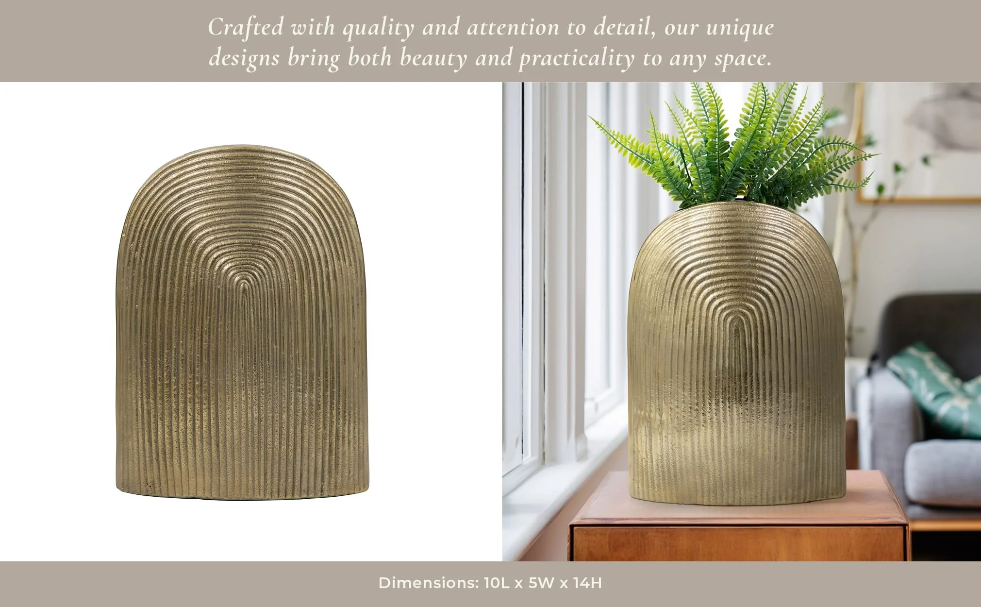 Metal, 14" Arch Vase, Champagne - Image 13