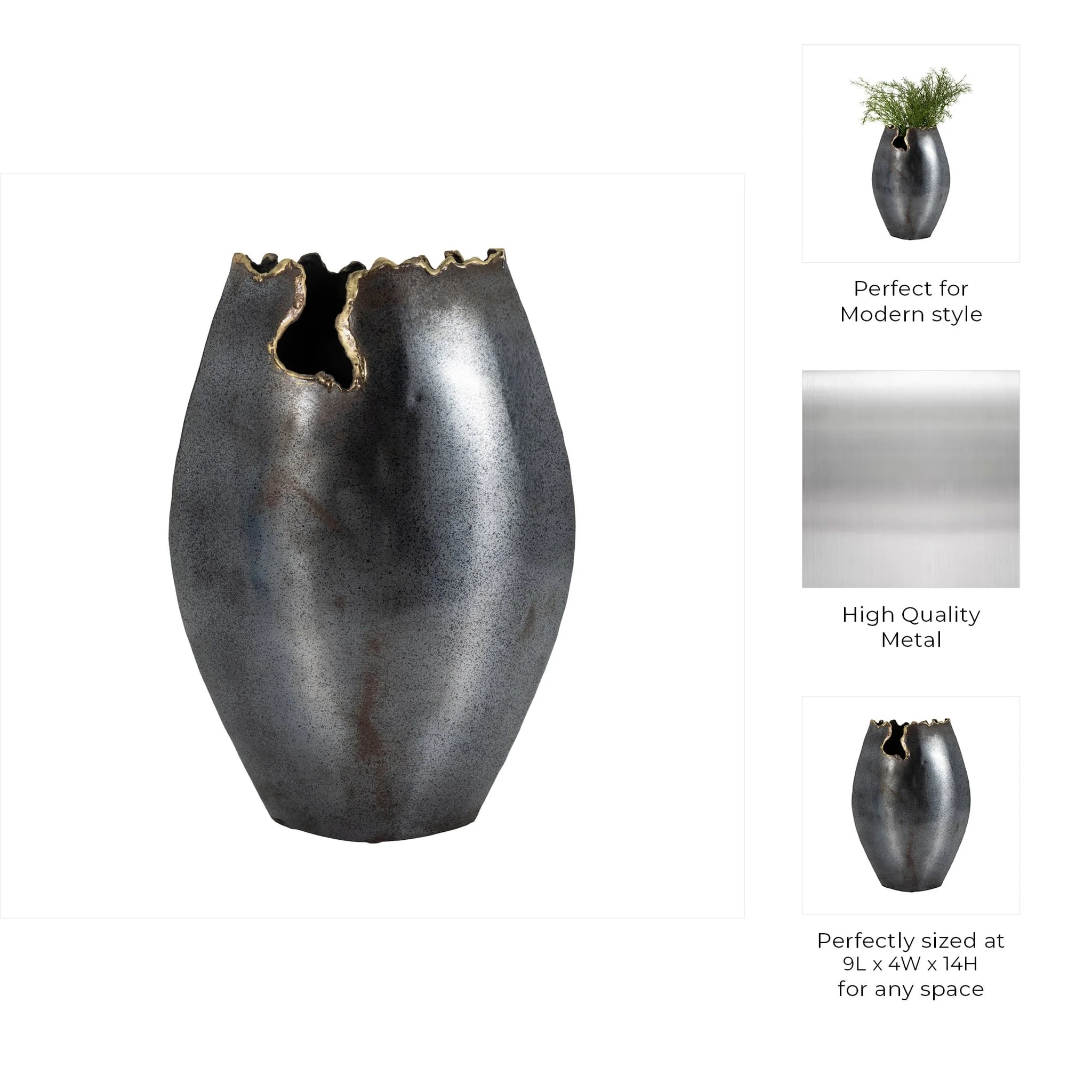 Metal, 14" Chipped Vase, Black - Image 10