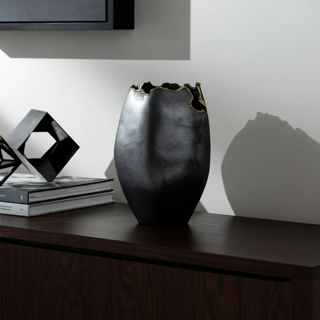 Metal, 14" Chipped Vase, Black - Image 13