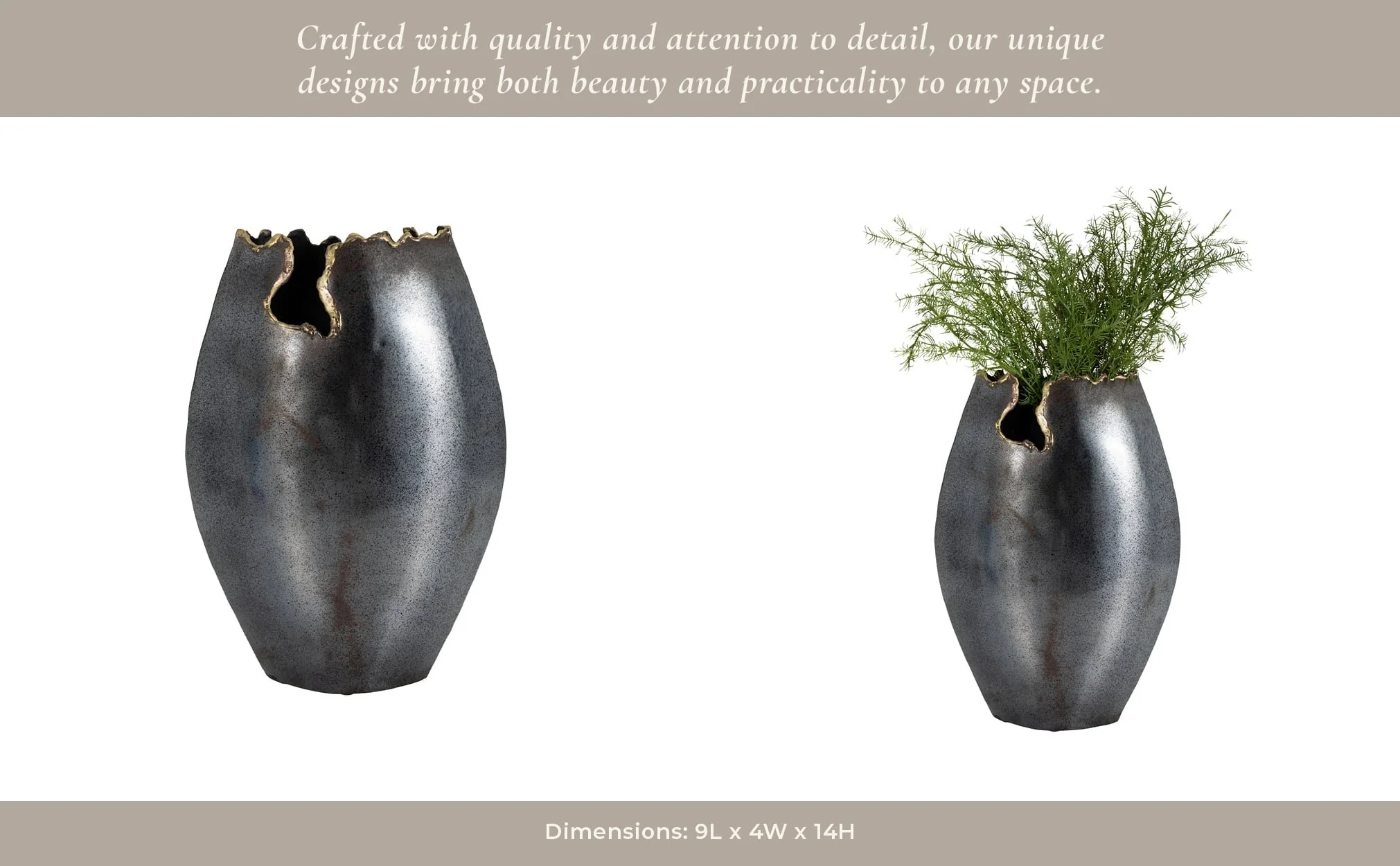 Metal, 14" Chipped Vase, Black - Image 15