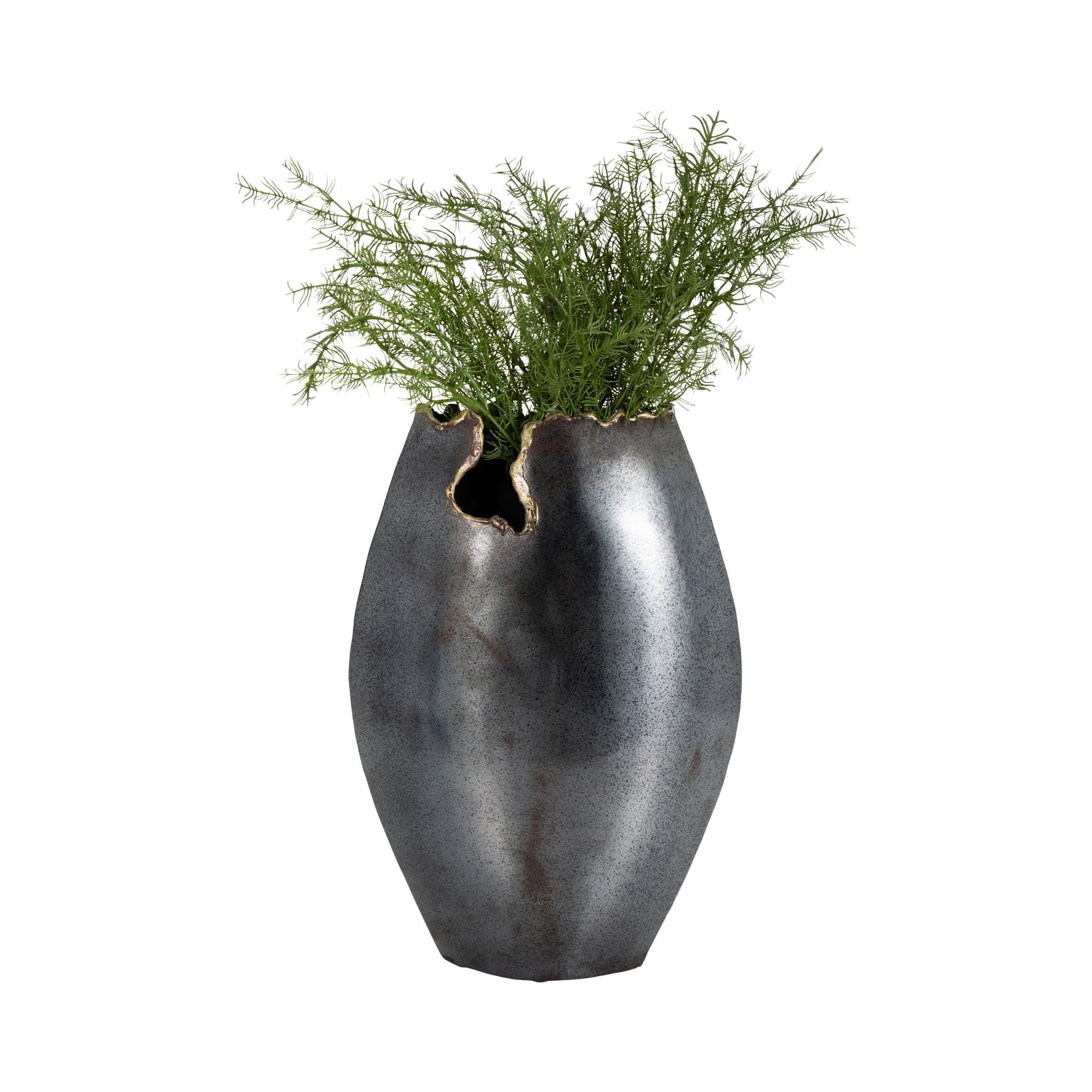 Metal, 14" Chipped Vase, Black - Image 2