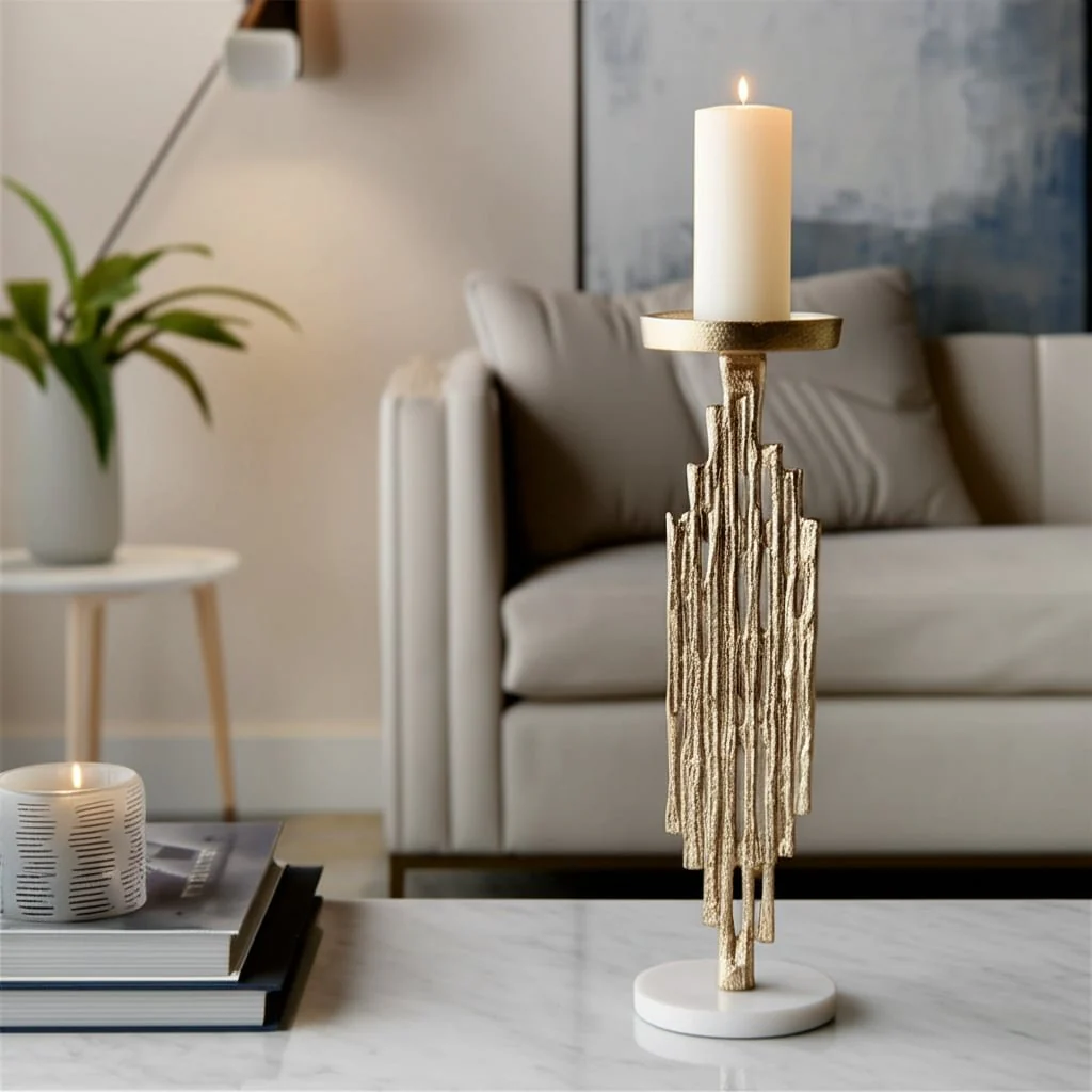 Metal, 14" Contemporary Candle Holder, Gold - Image 14