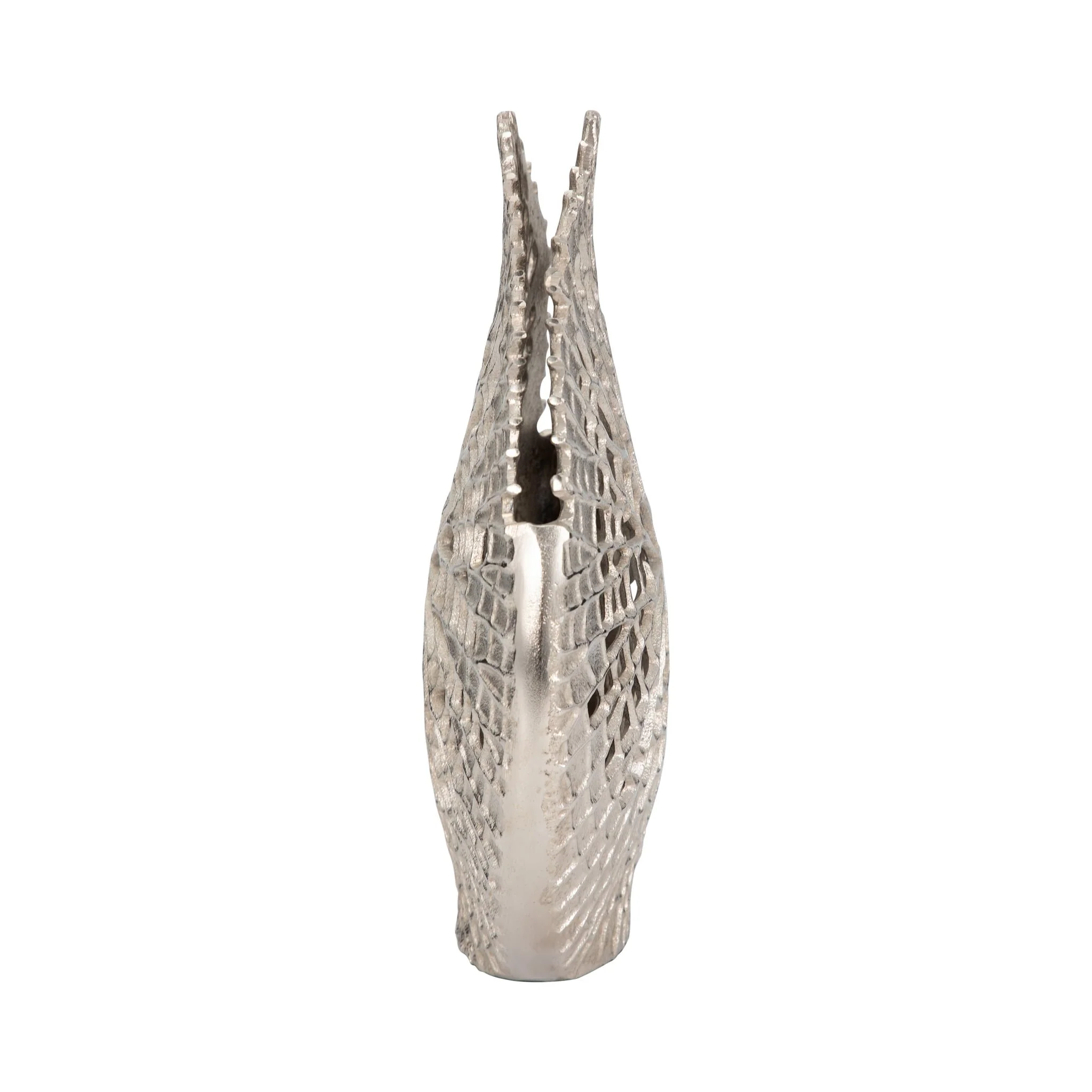 Metal, 14" Contemporary Vase, Silver - Image 4