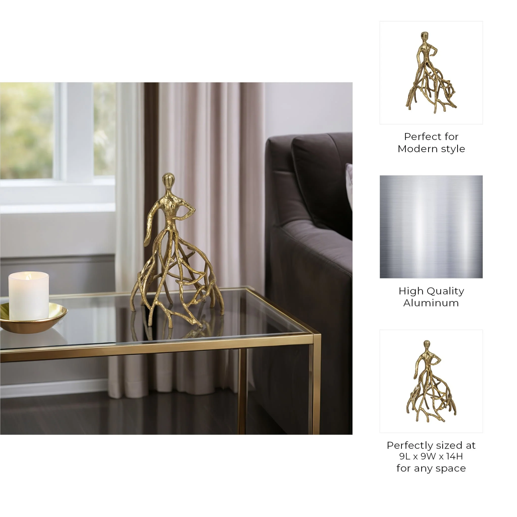 Metal, 14" Dancing Lady, Gold - Image 9