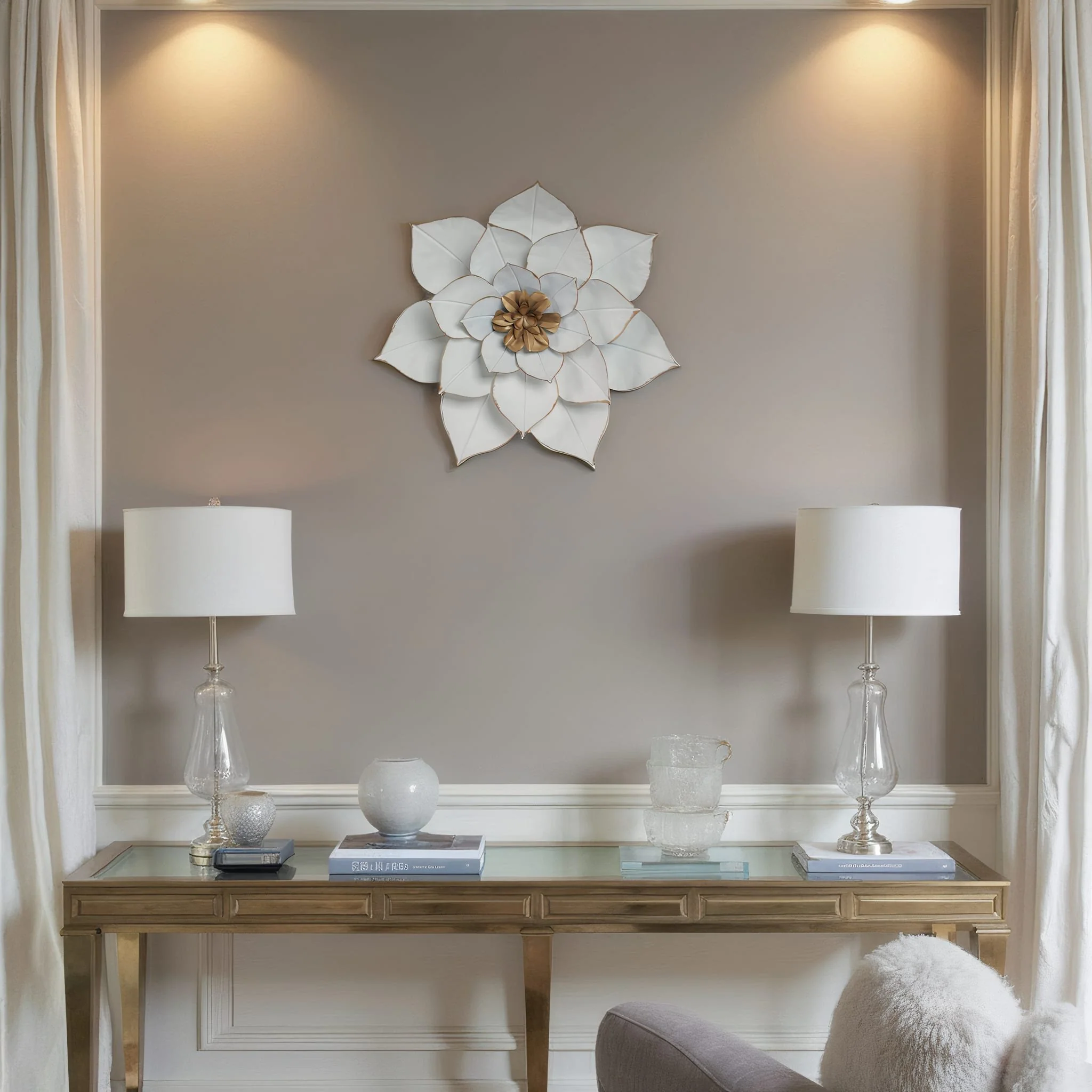 Metal 14" Lotus Wall Deco, White/gold - Image 10