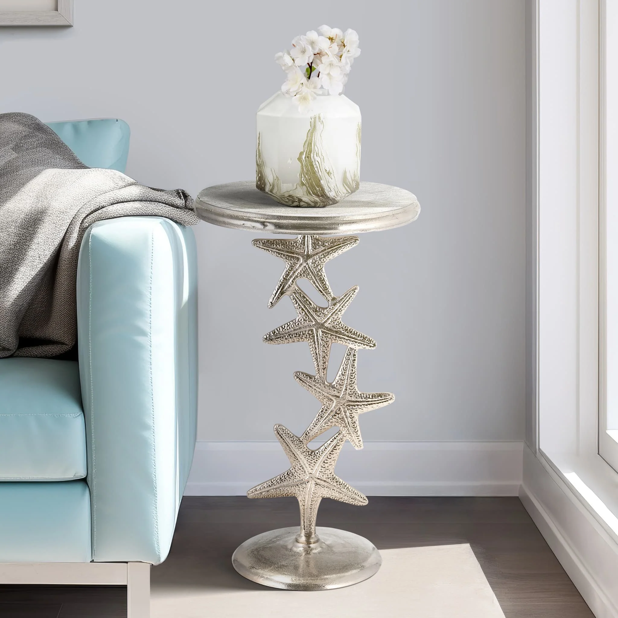 Metal, 14"d/25"h, Silver Starfish Side Table, Kd - Image 9